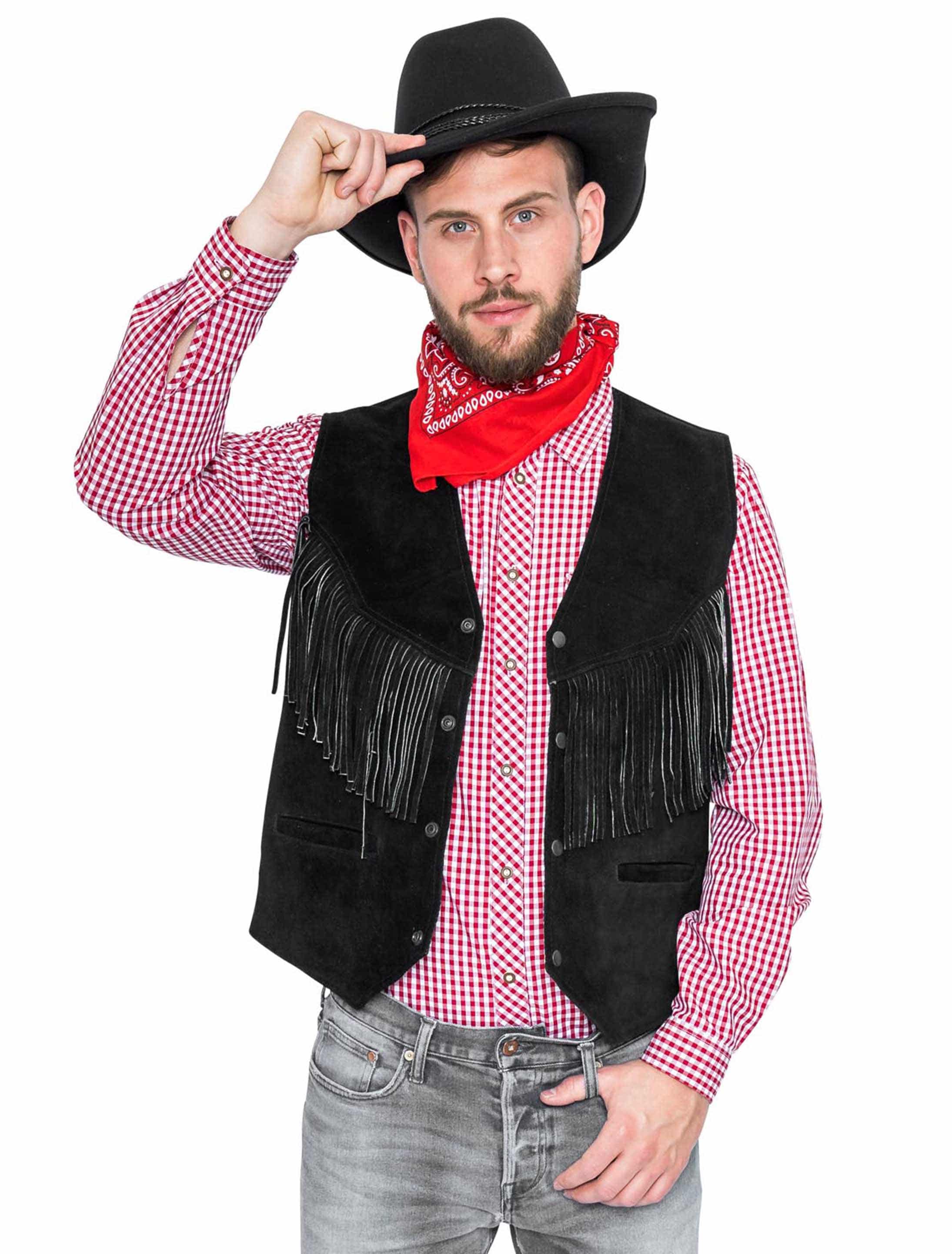 Weste Cowboy Leder Herren schwarz L/XL