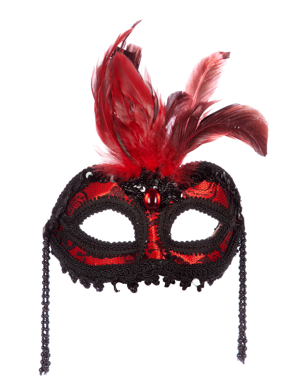 Federmaske schwarz/rot mit Bügeln