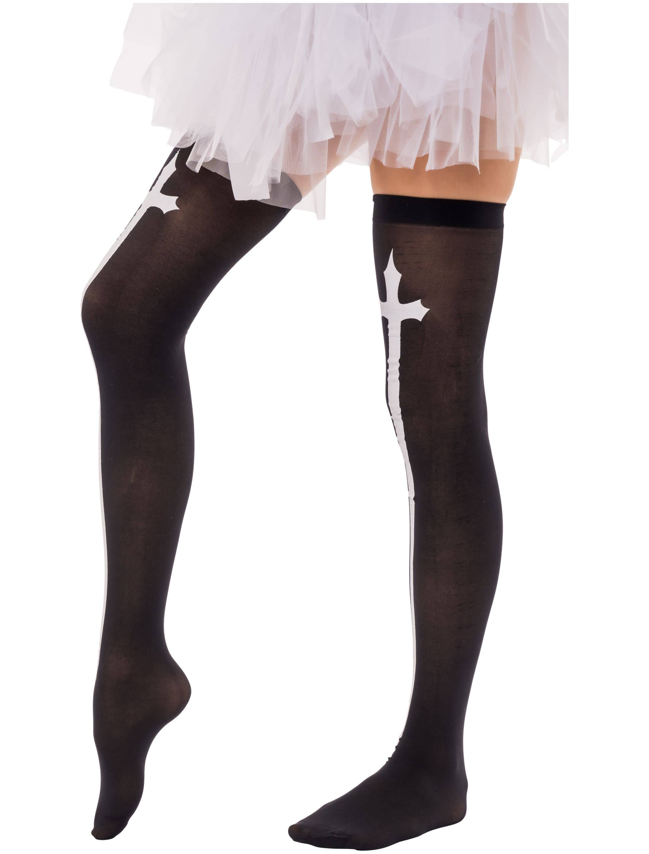 Overknees Kreuz schwarz/weiß