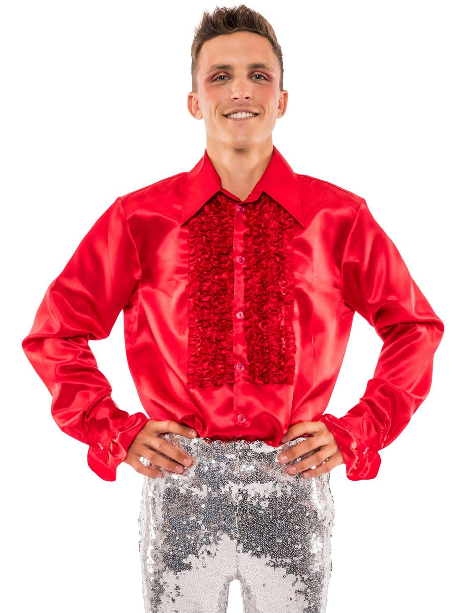 Hemd Satin Herren rot 2XL