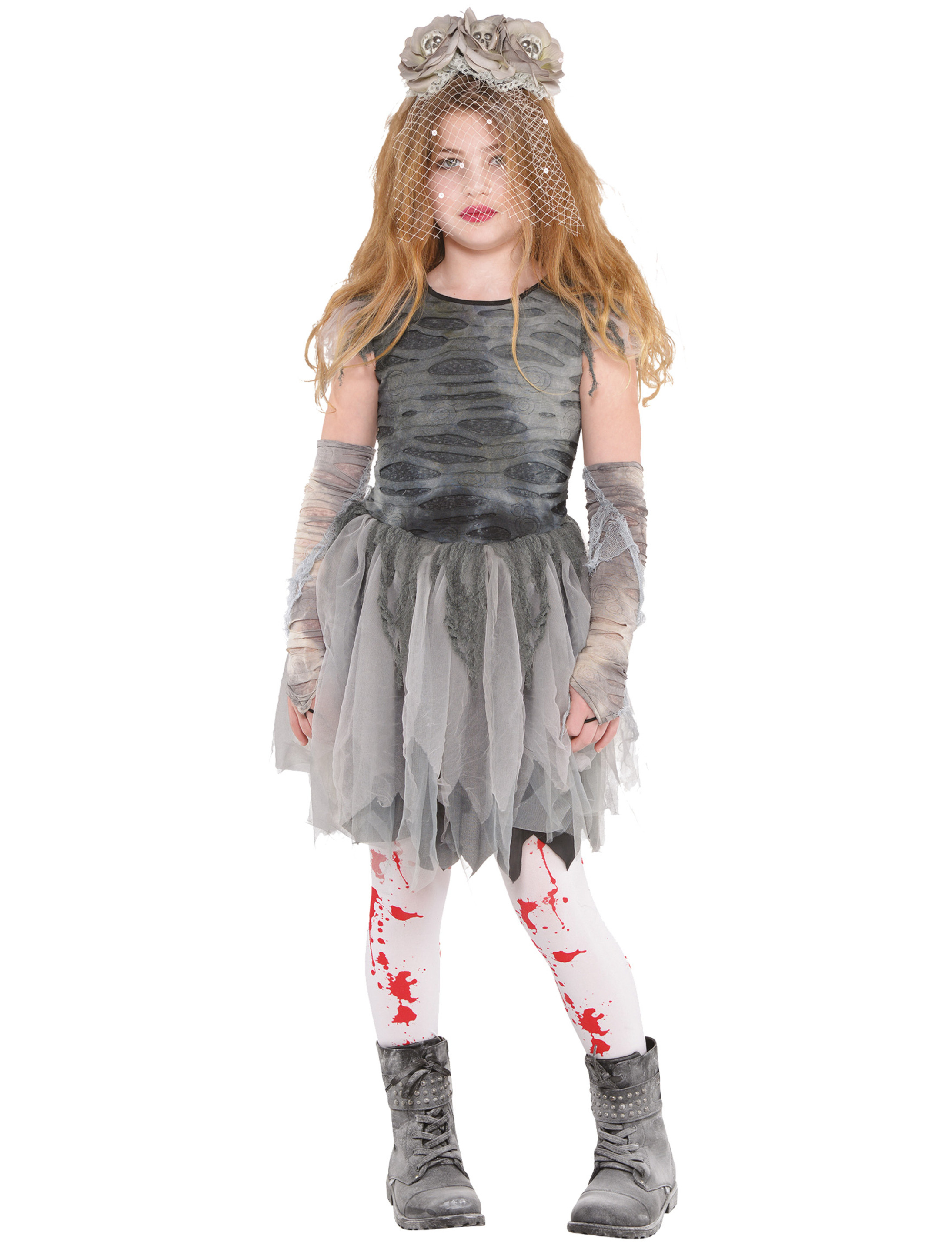 Kleid Zombie Kinder grau 8-10 Jahre