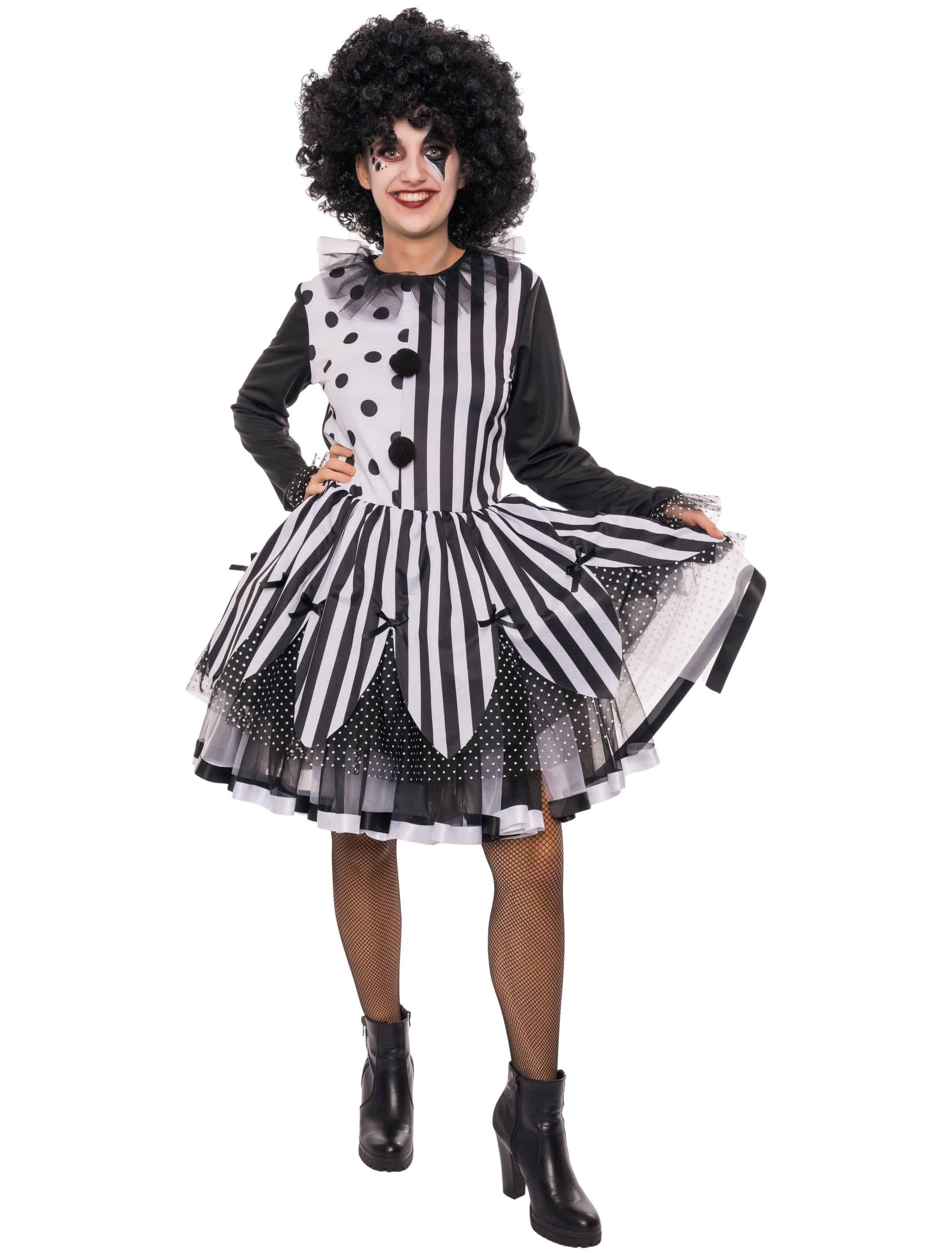 Kleid Clown Damen schwarz/weiß L/XL