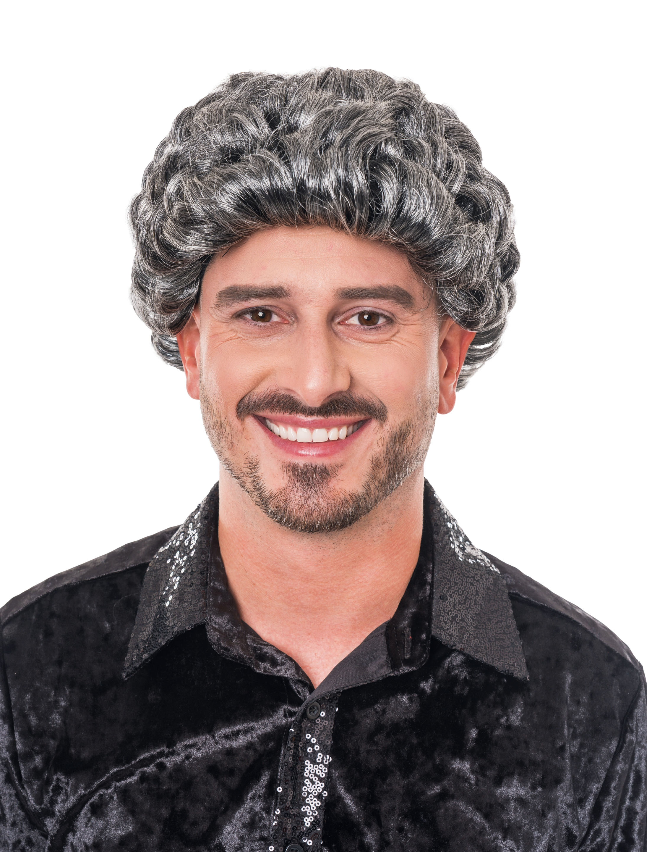 Perücke kurze Löckchen grau