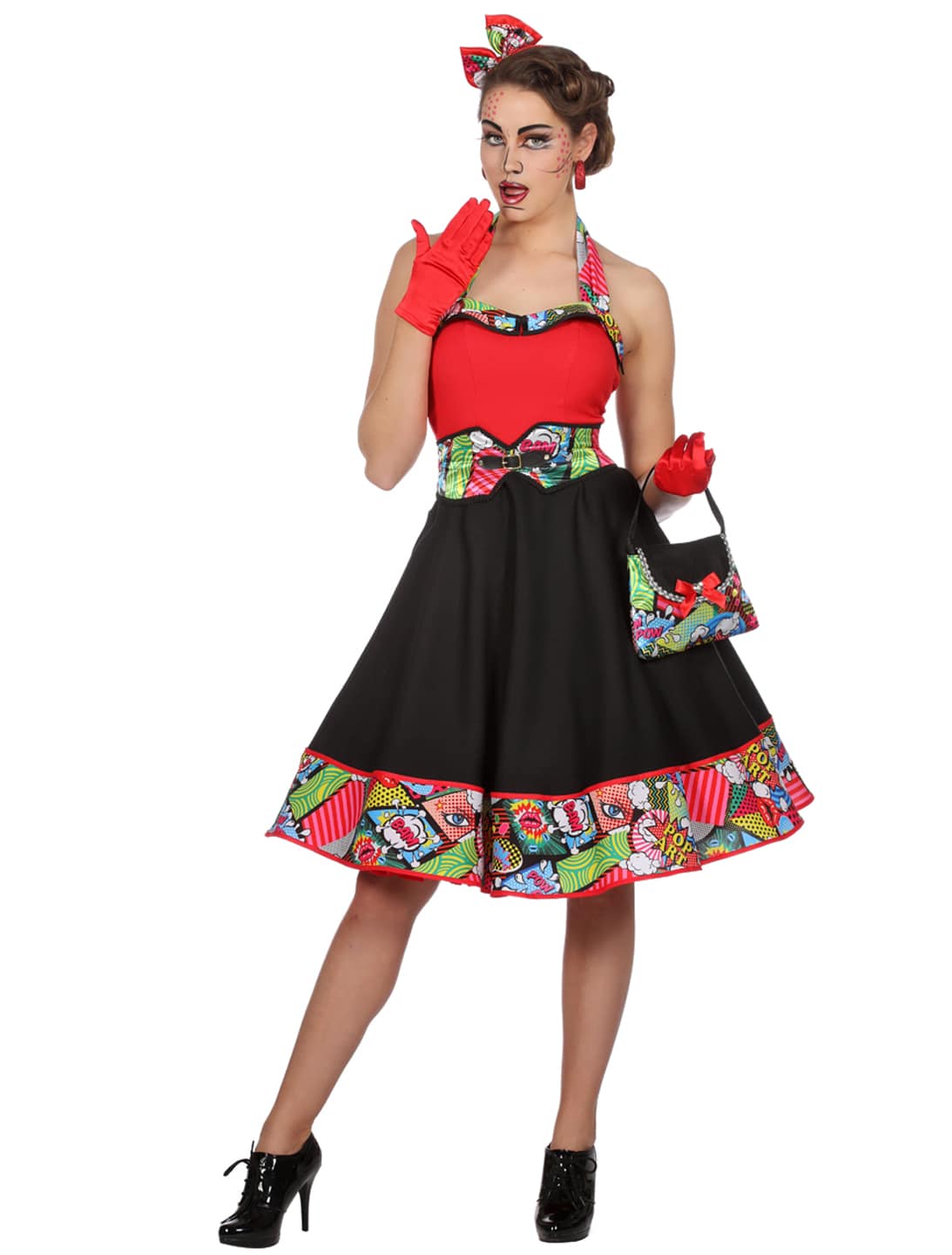 Kleid Comic Damen schwarz/rot 44