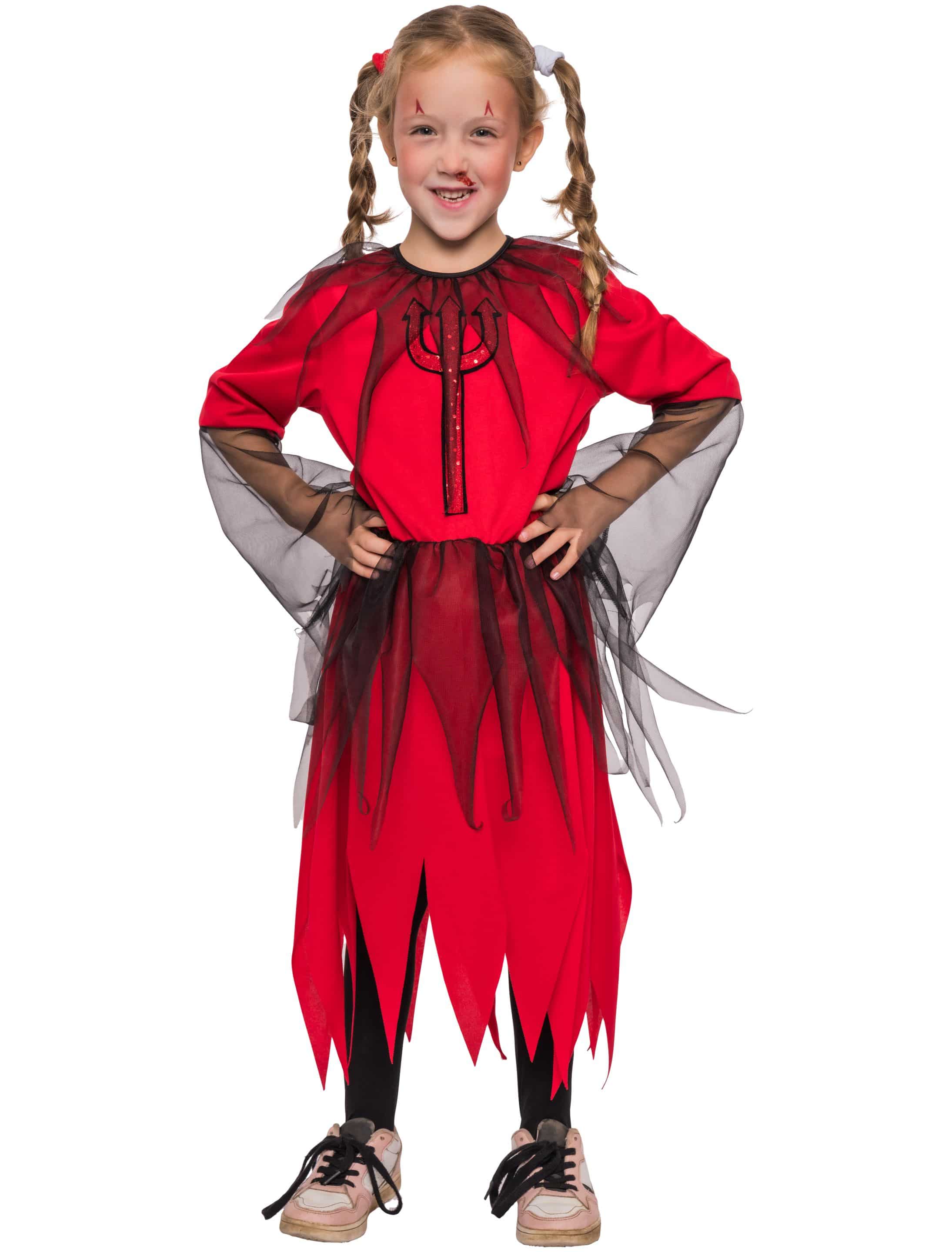 Kleid Teufel mit Tüll Mädchen schwarz/rot 164