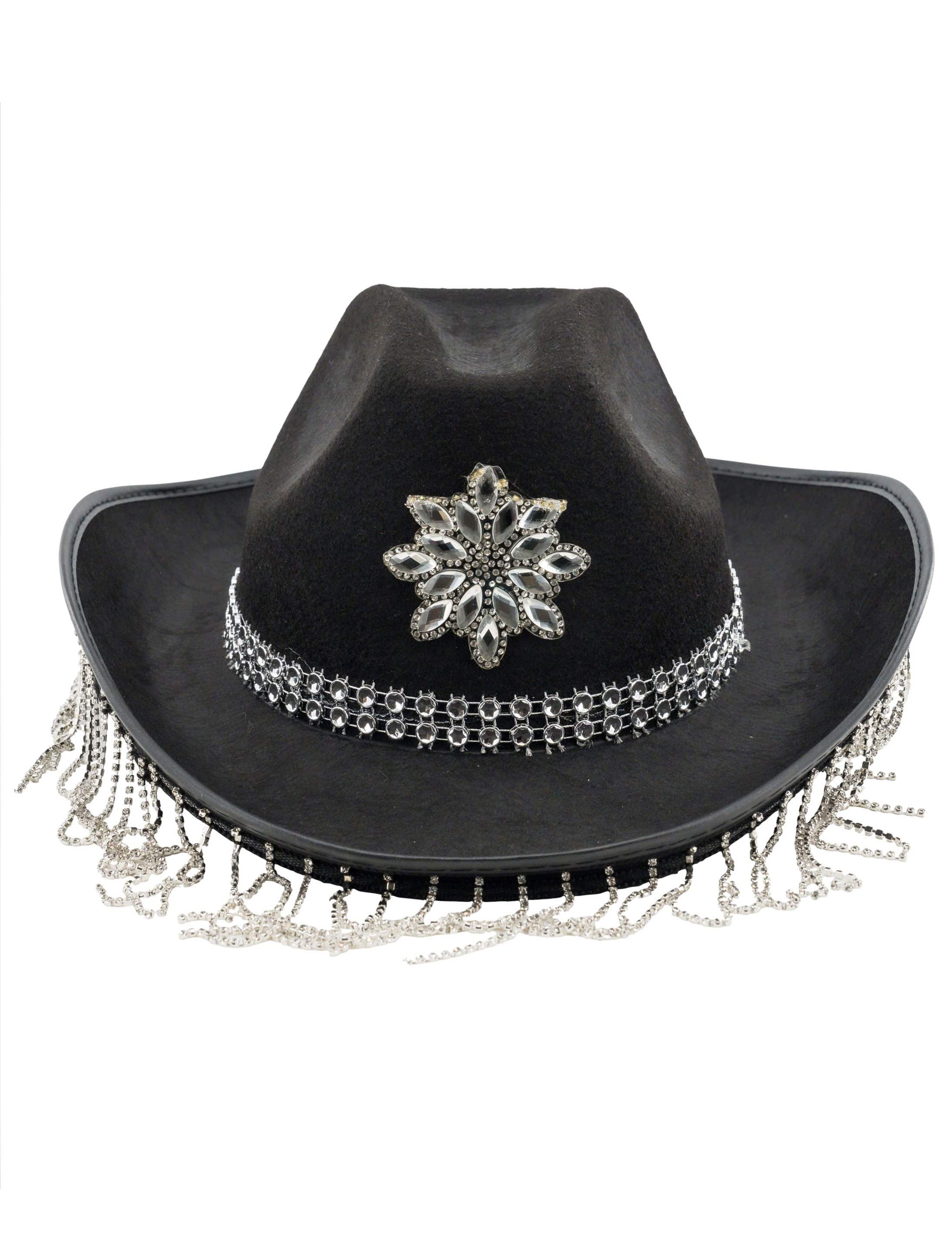 Cowboyhut mit Strassketten schwarz one size