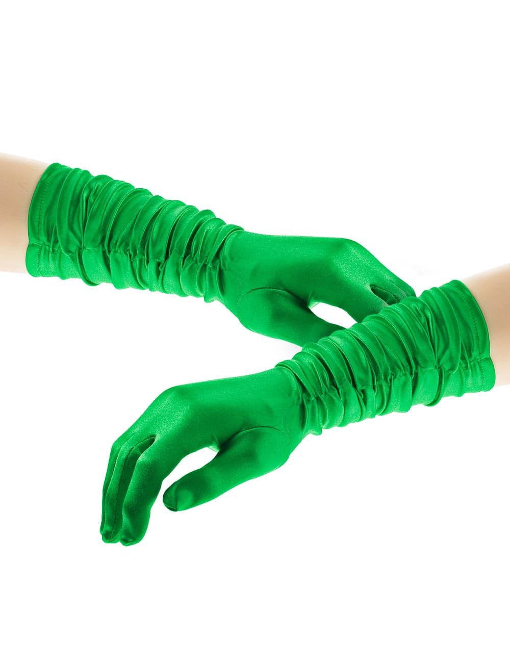 Handschuhe Satin gerafft 40 cm grün one size