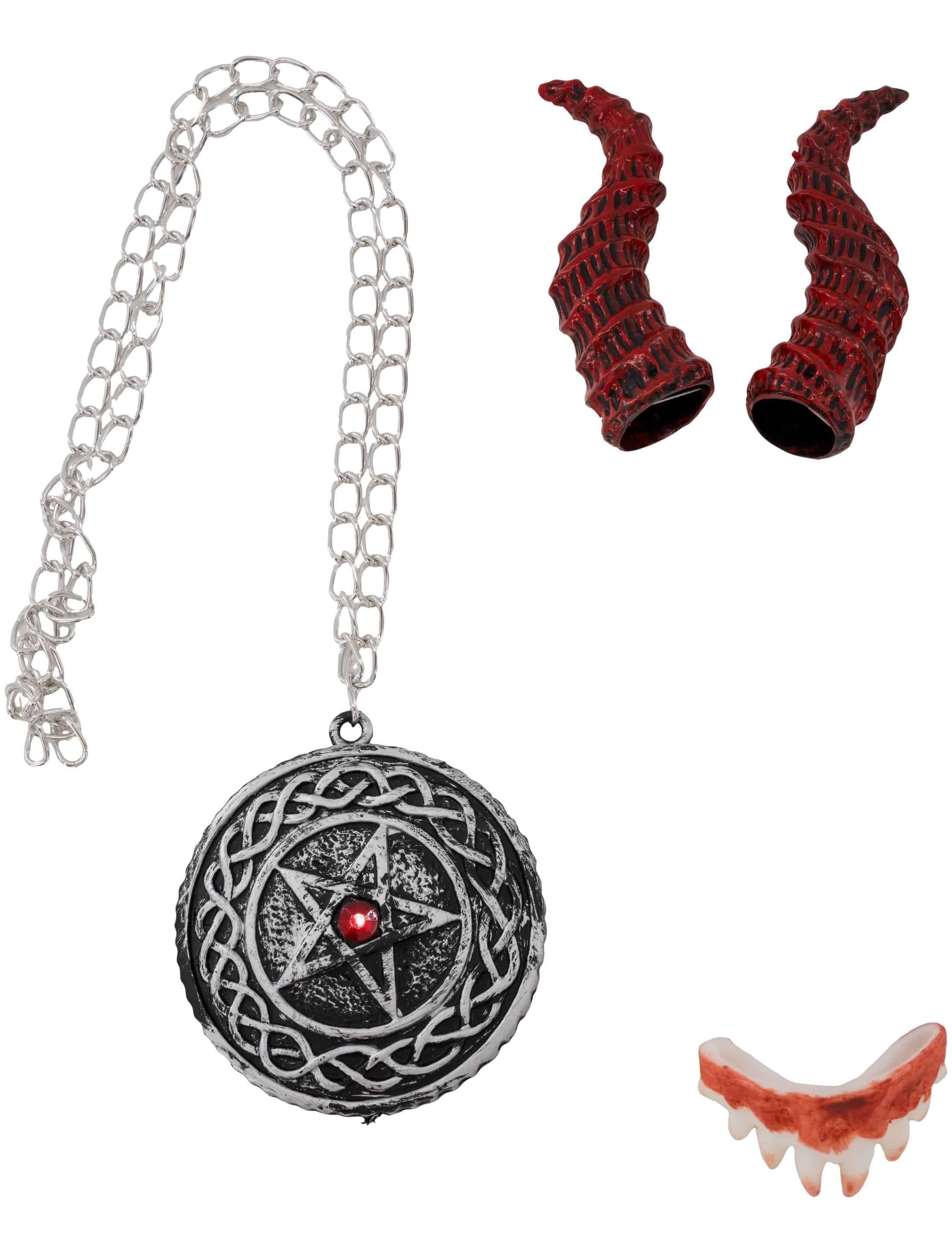 Vampir Set mit Hörnern schwarz/rot