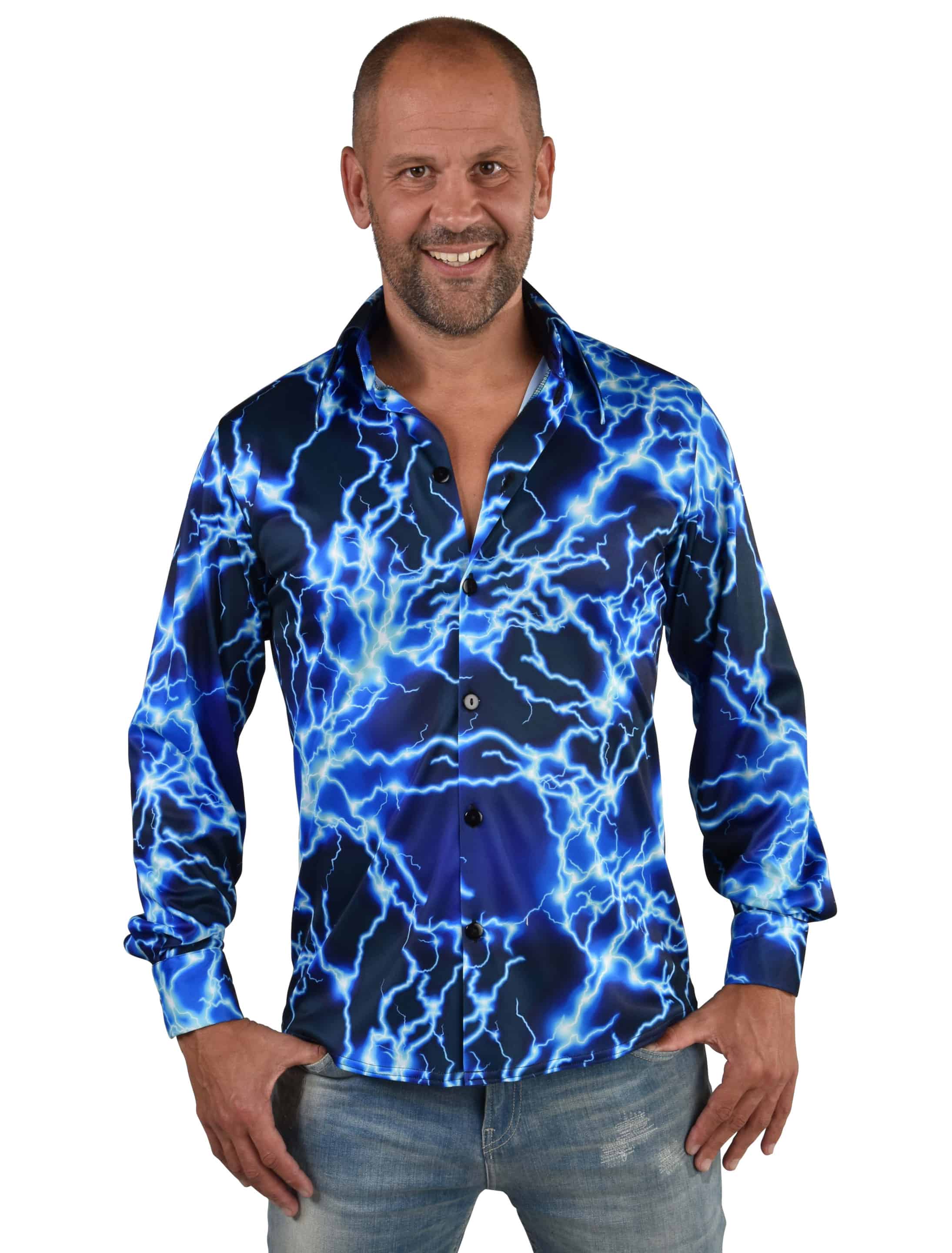 Hemd 70er Herren blau L/XL