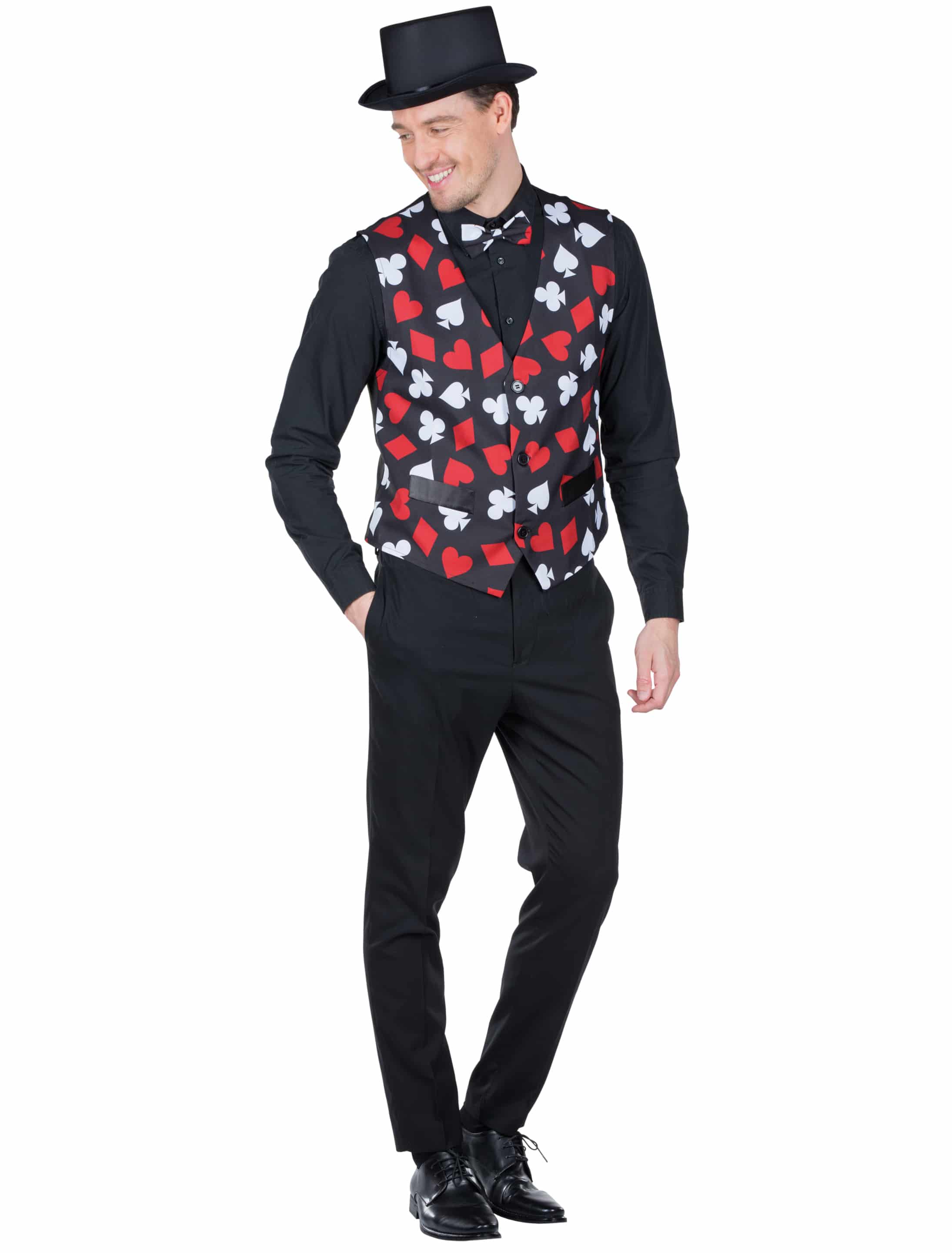 Weste Poker Herren schwarz/weiß/rot 52