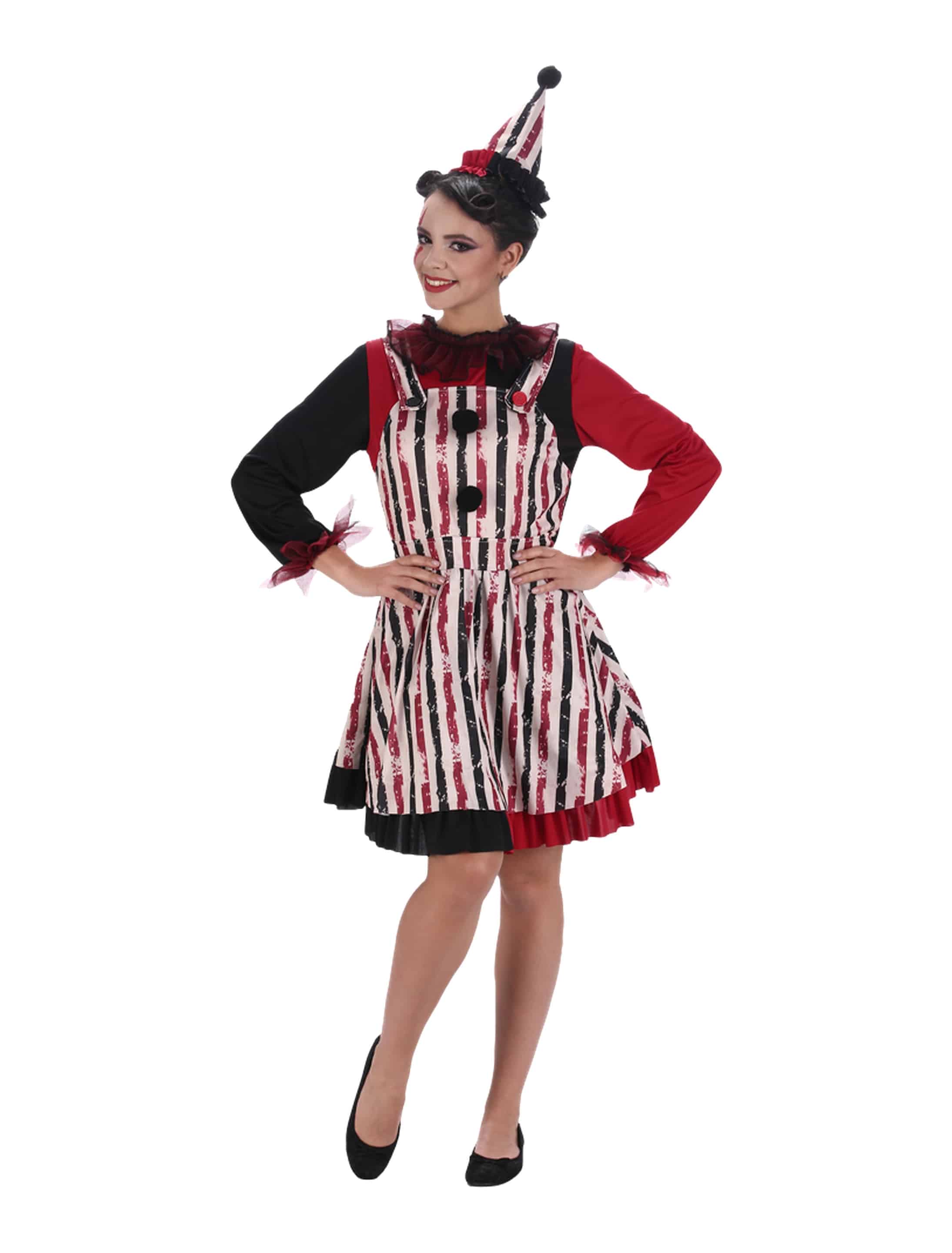 Kleid Horrorclown 2-tlg. Damen schwarz/weiß/rot L