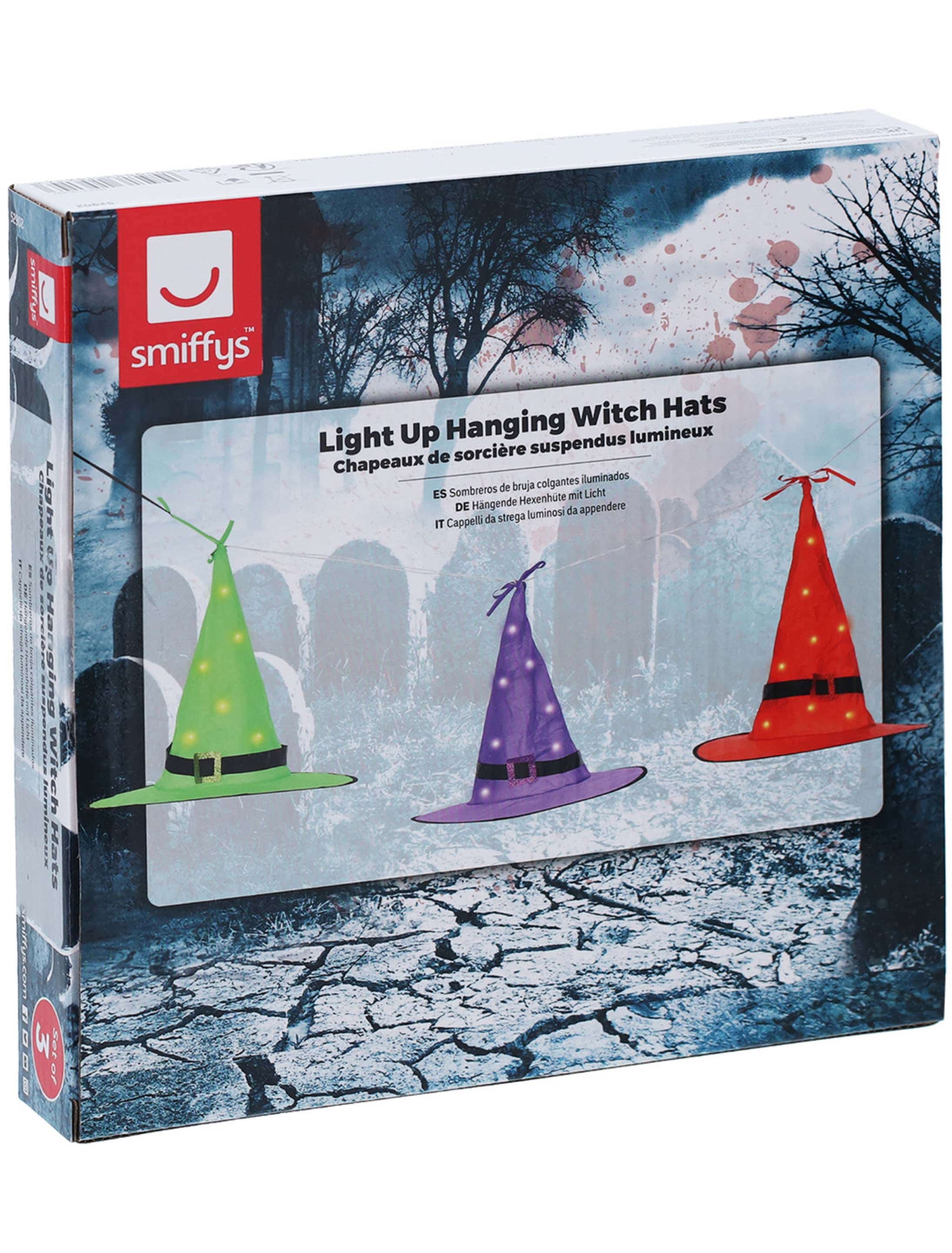 Girlande Hexenhüte mit LED 1,28m bunt