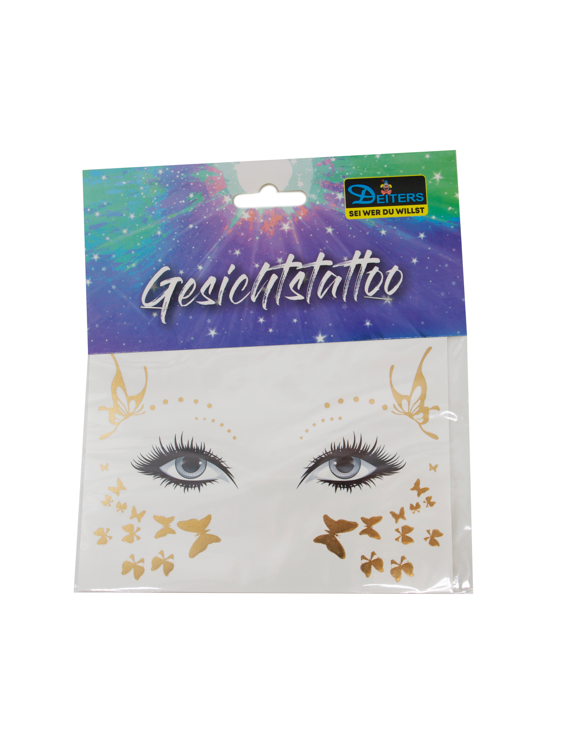 Gesichtstattoo Sommersprossen Schmetterlinge Metallic gold