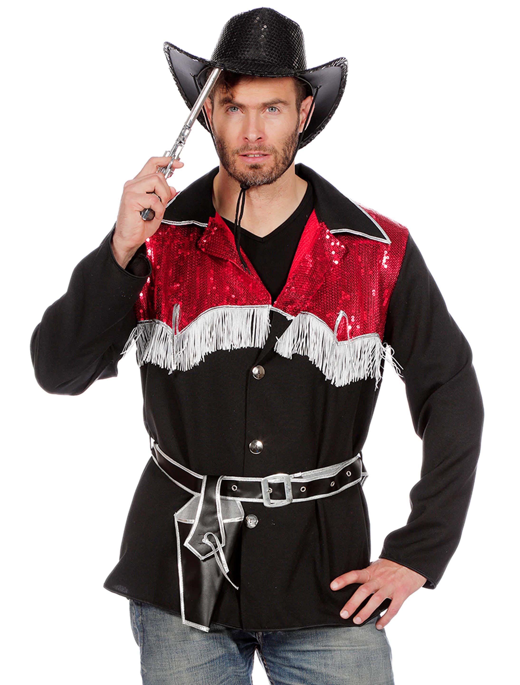 Hemd Cowboy mit Gürtel schwarz/weiß/rot 48