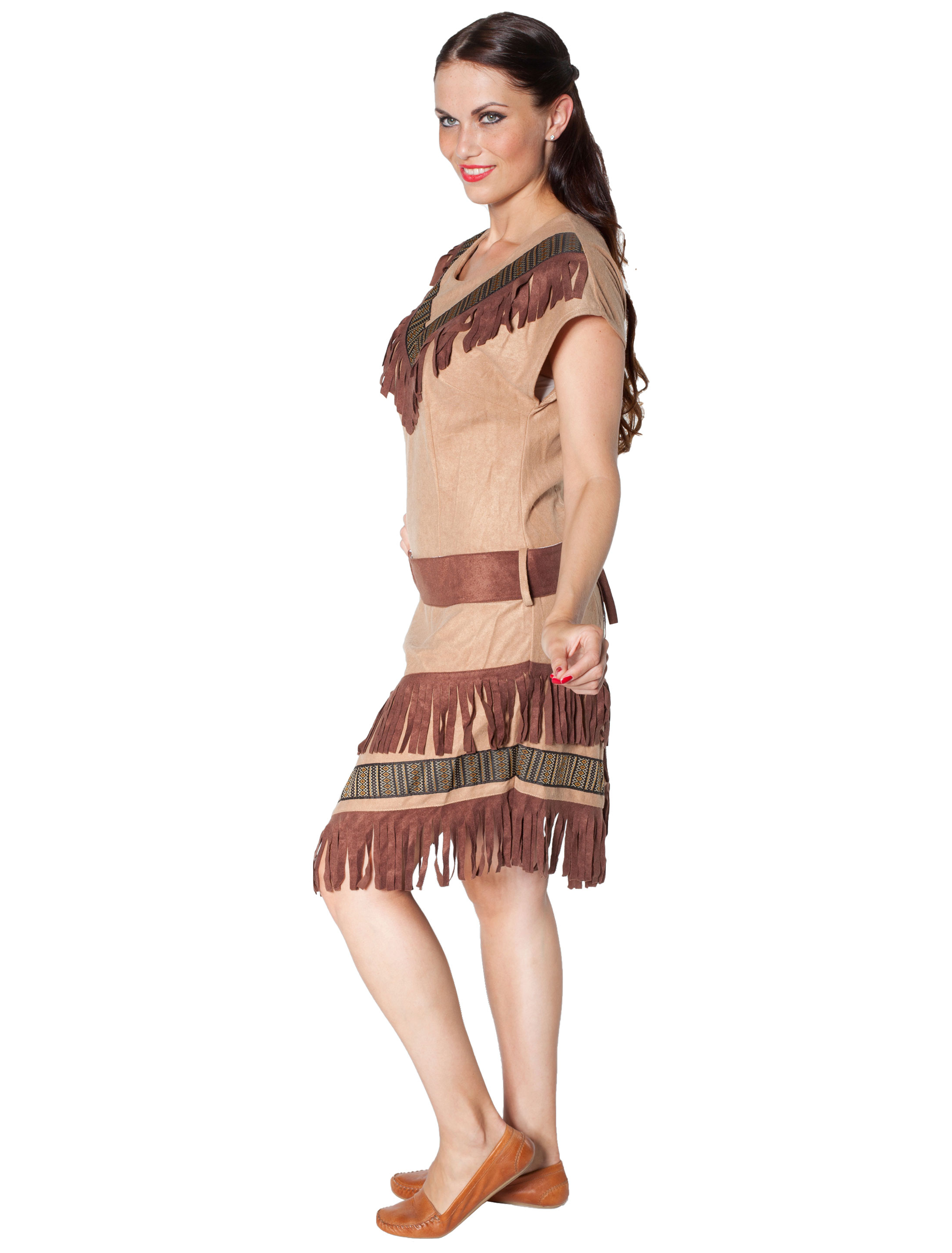 Kleid Indianerin mit Gürtel beige 40