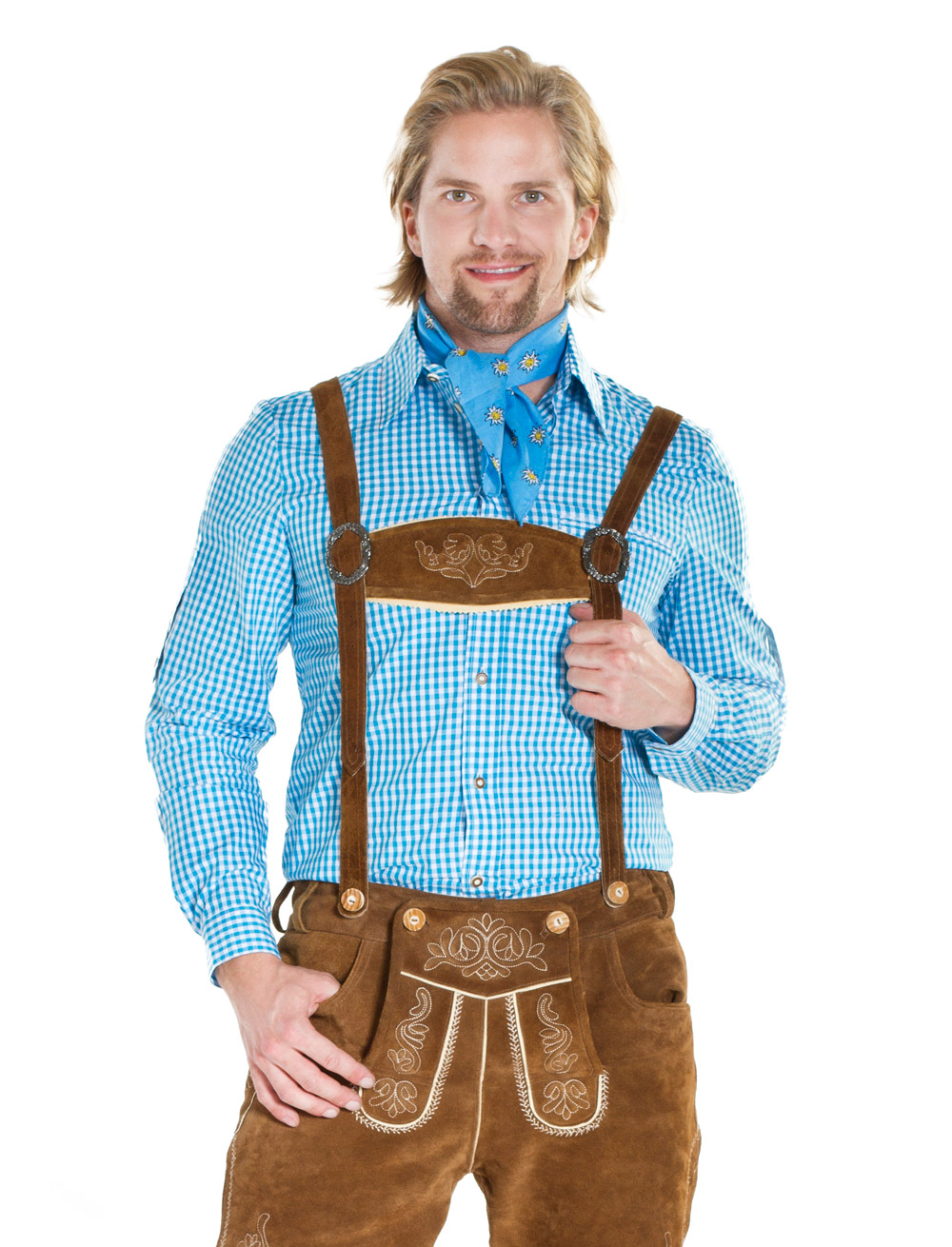 Trachtenhemd Herren türkis/weiß M