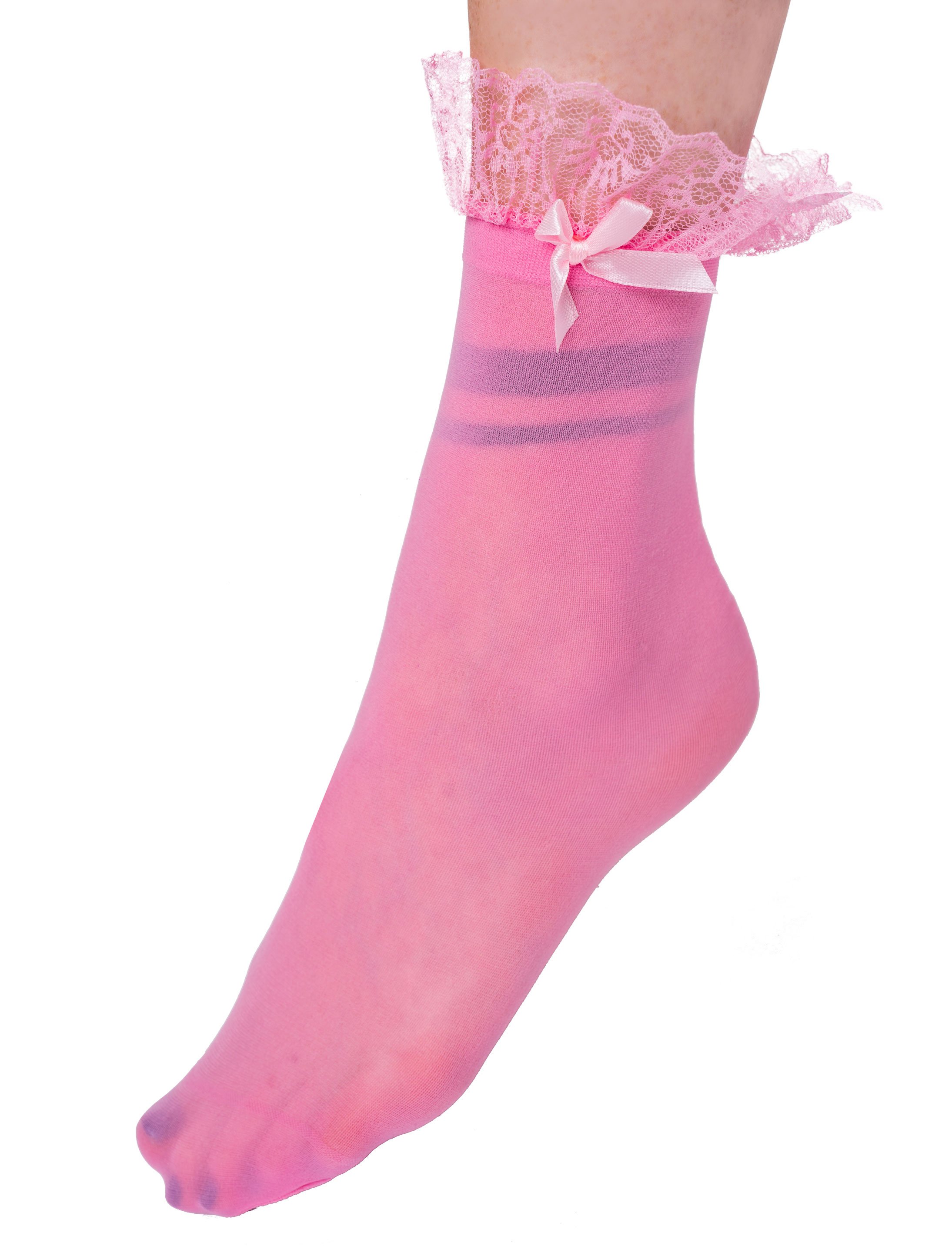 Socken mit Spitze und Schleife rosa one size