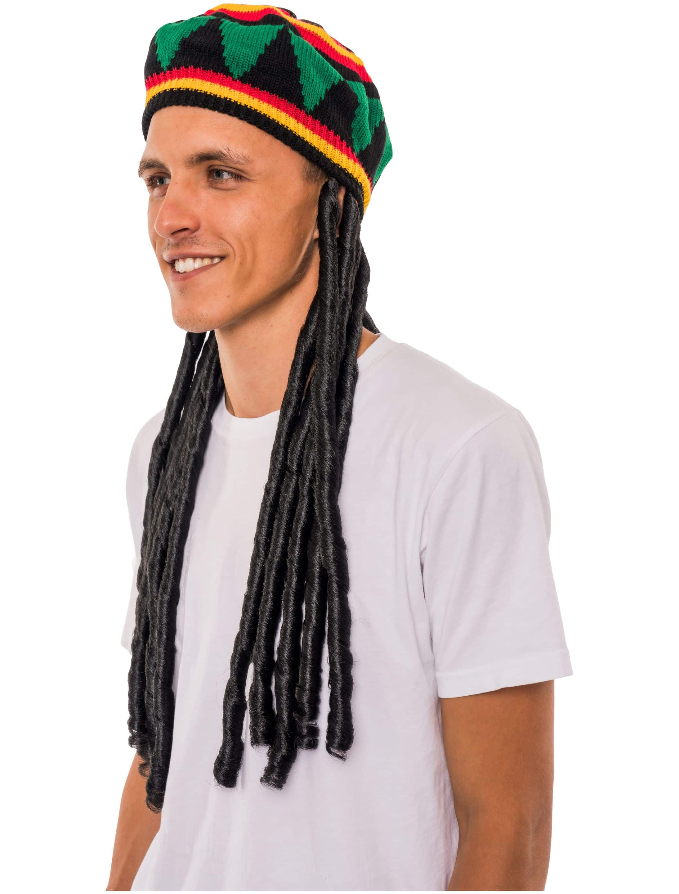 Mütze Jamaica mit Rastalocken bunt