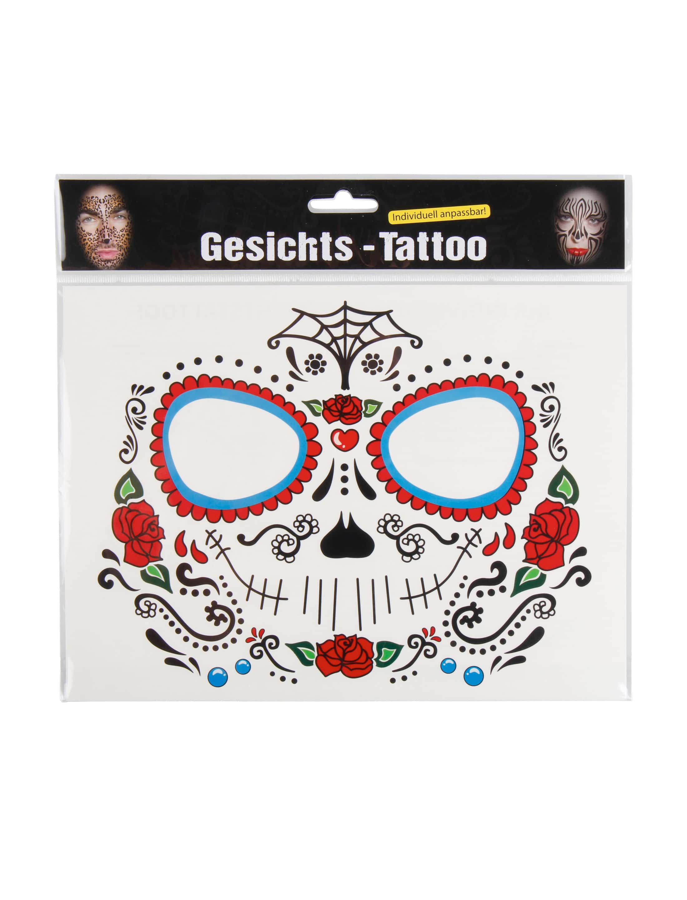 Gesichtstattoo Totenkopf mit Blumen