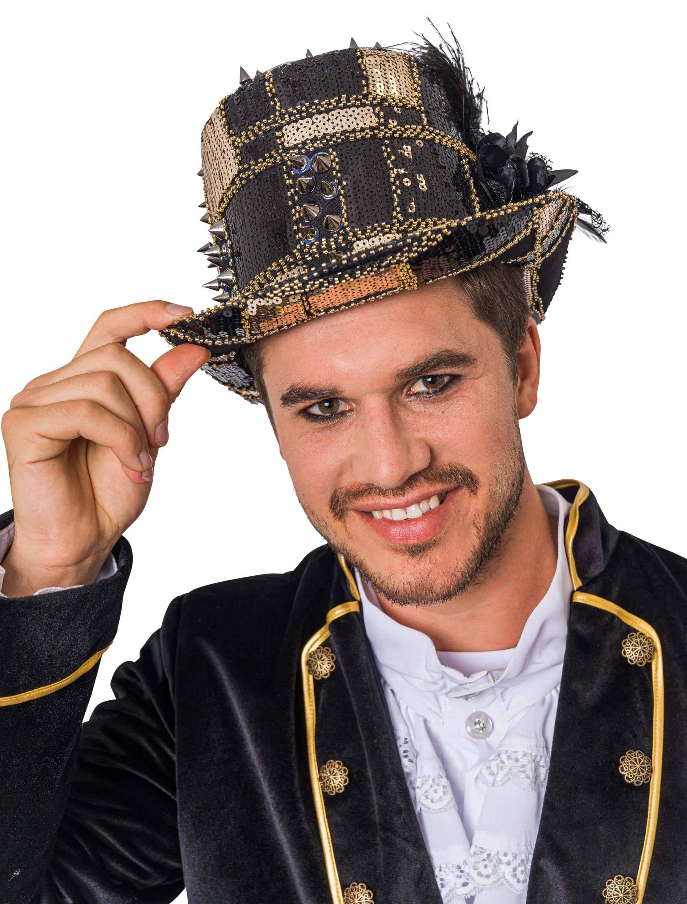 Zylinder Pailletten gold/schwarz mit Feder deluxe Zylinder Pailletten gold/schwarz mit Feder deluxe
