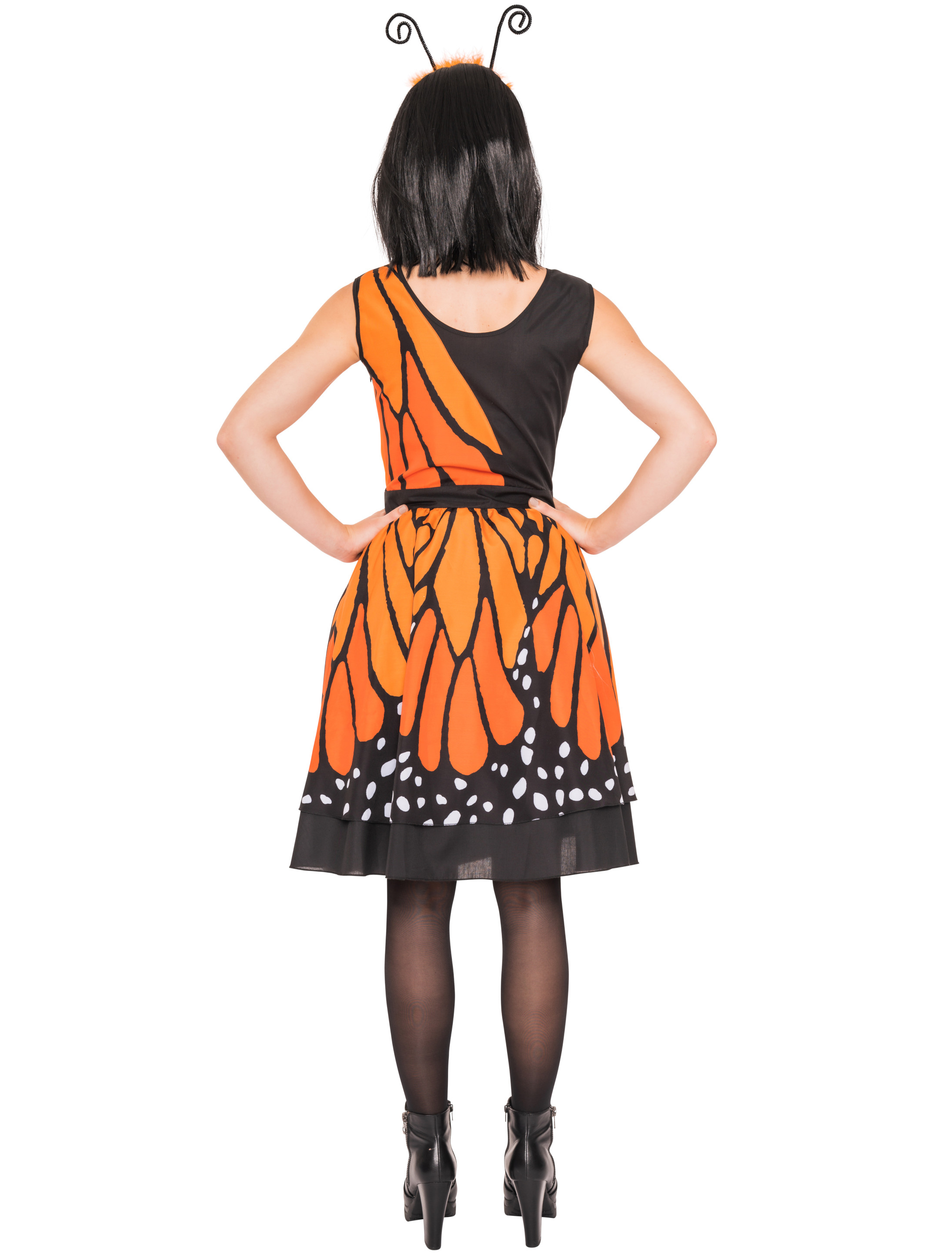 Kleid Schmetterling Damen schwarz/orange L
