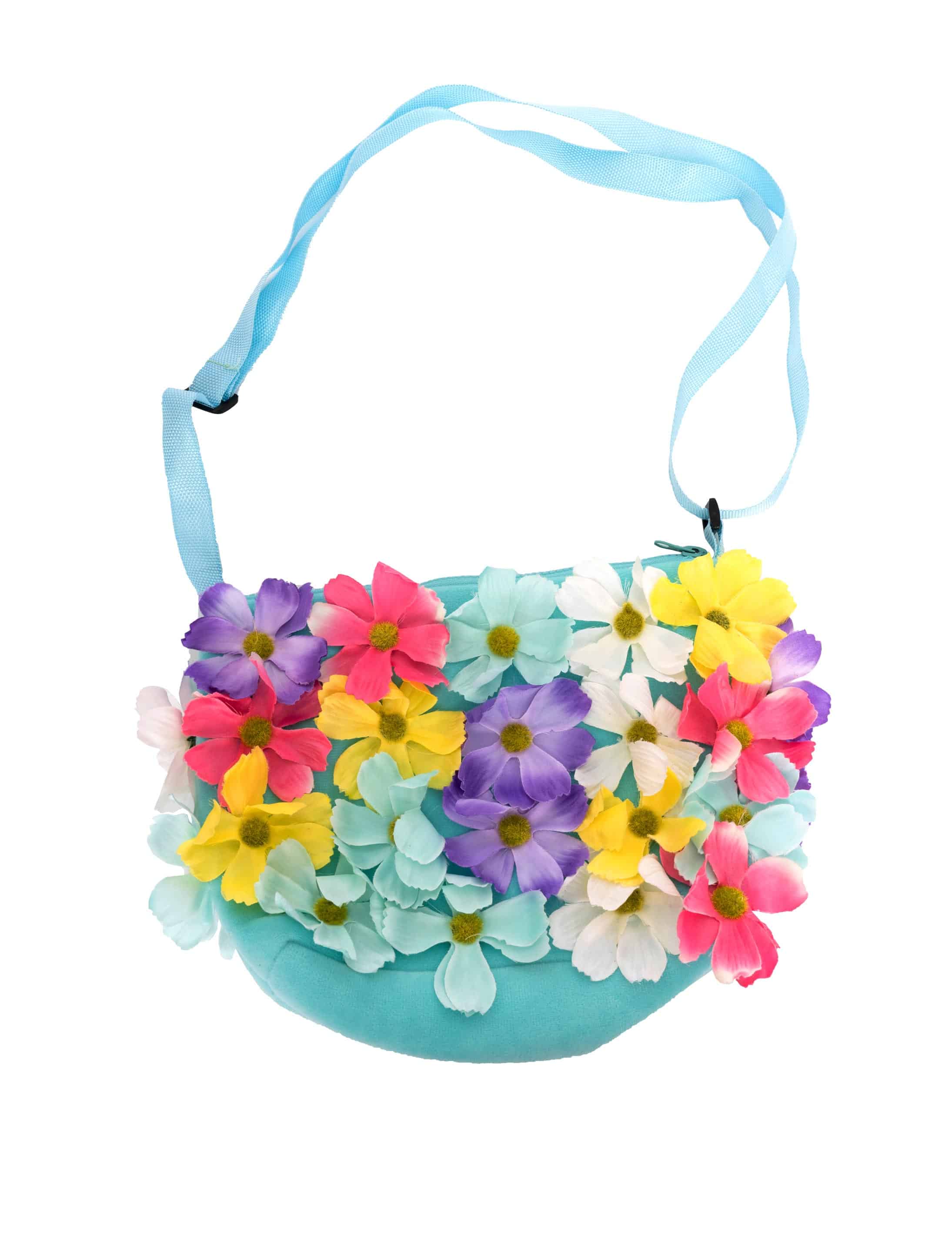 Tasche blau mit Blumen bunt