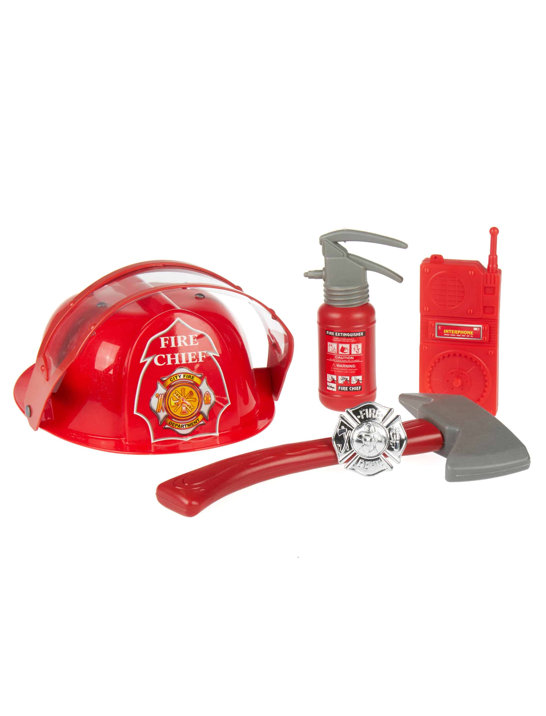 Feuerwehrhelm mit Zubehör rot 5-tlg.