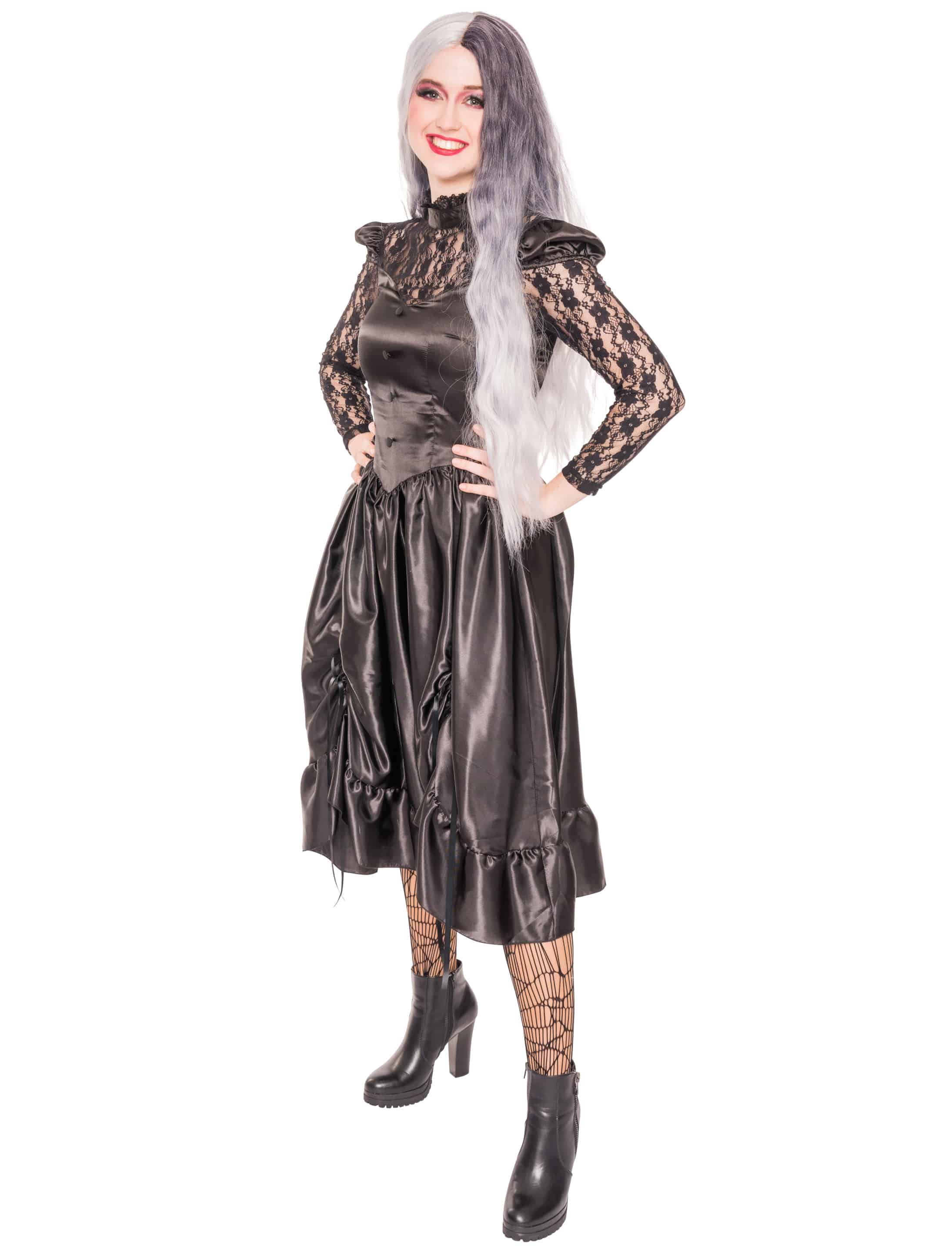 Kleid Hexe mit Spitze Damen schwarz 3XL