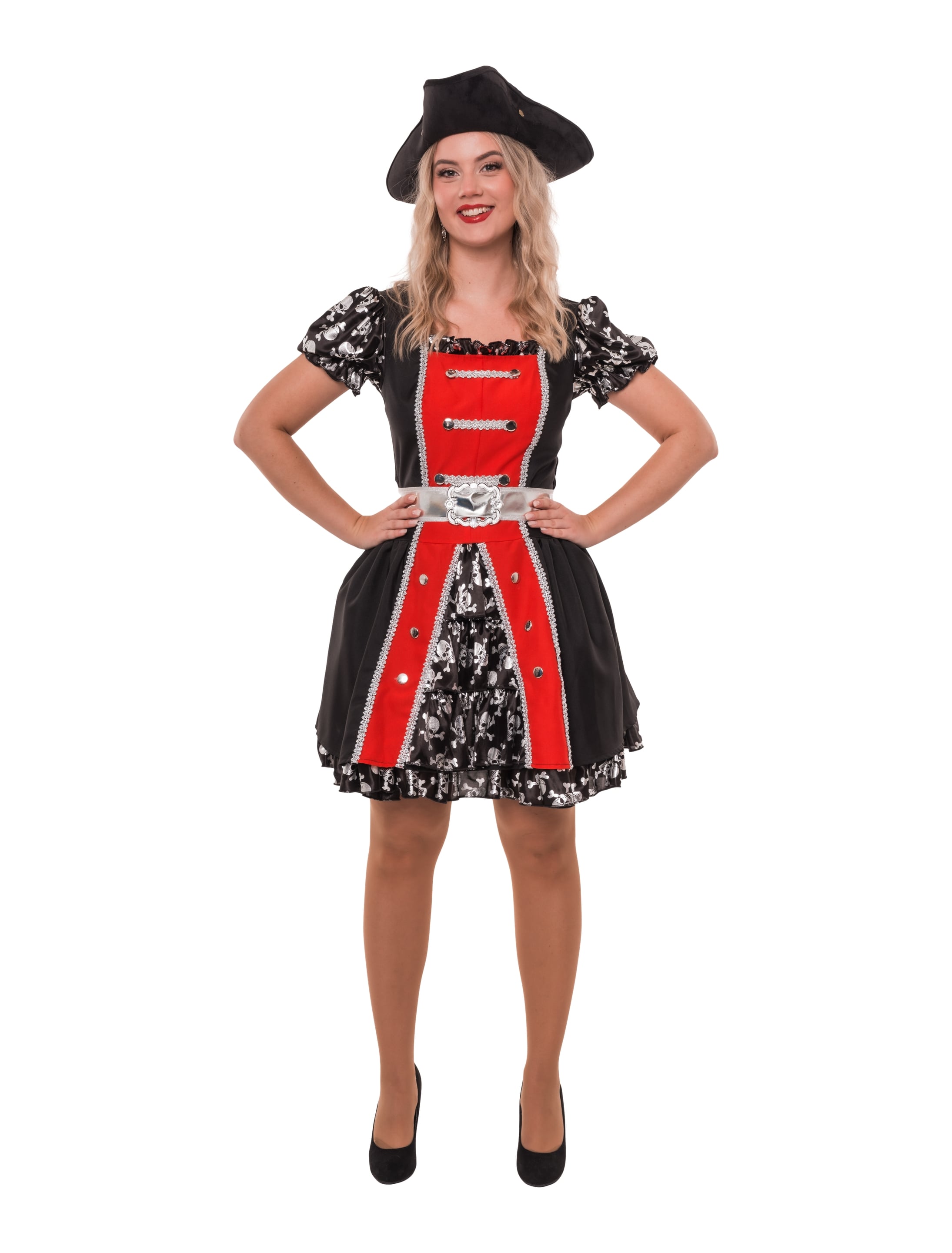 Kleid Piratin 2-tlg. schwarz/rot S/M