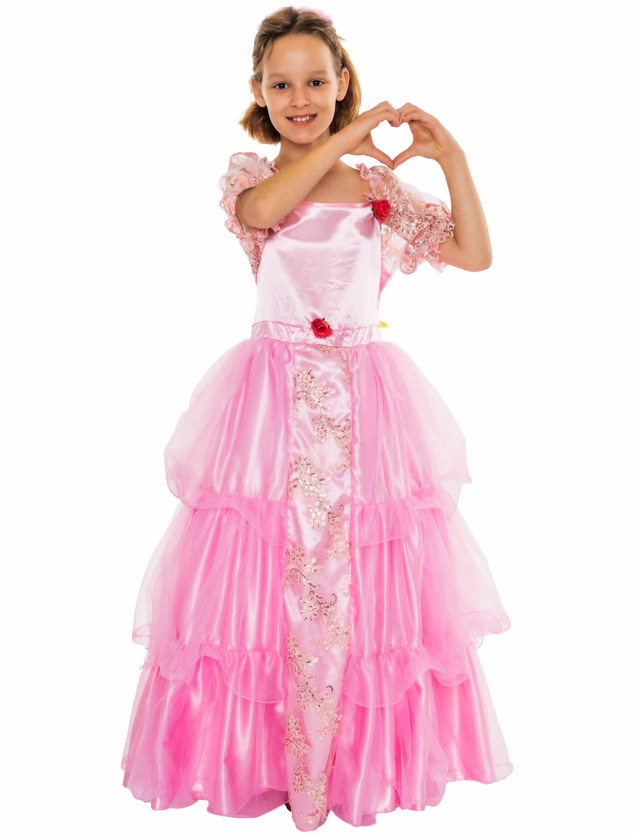 Kleid mit Rosen Prinzessin Kinder pink 128