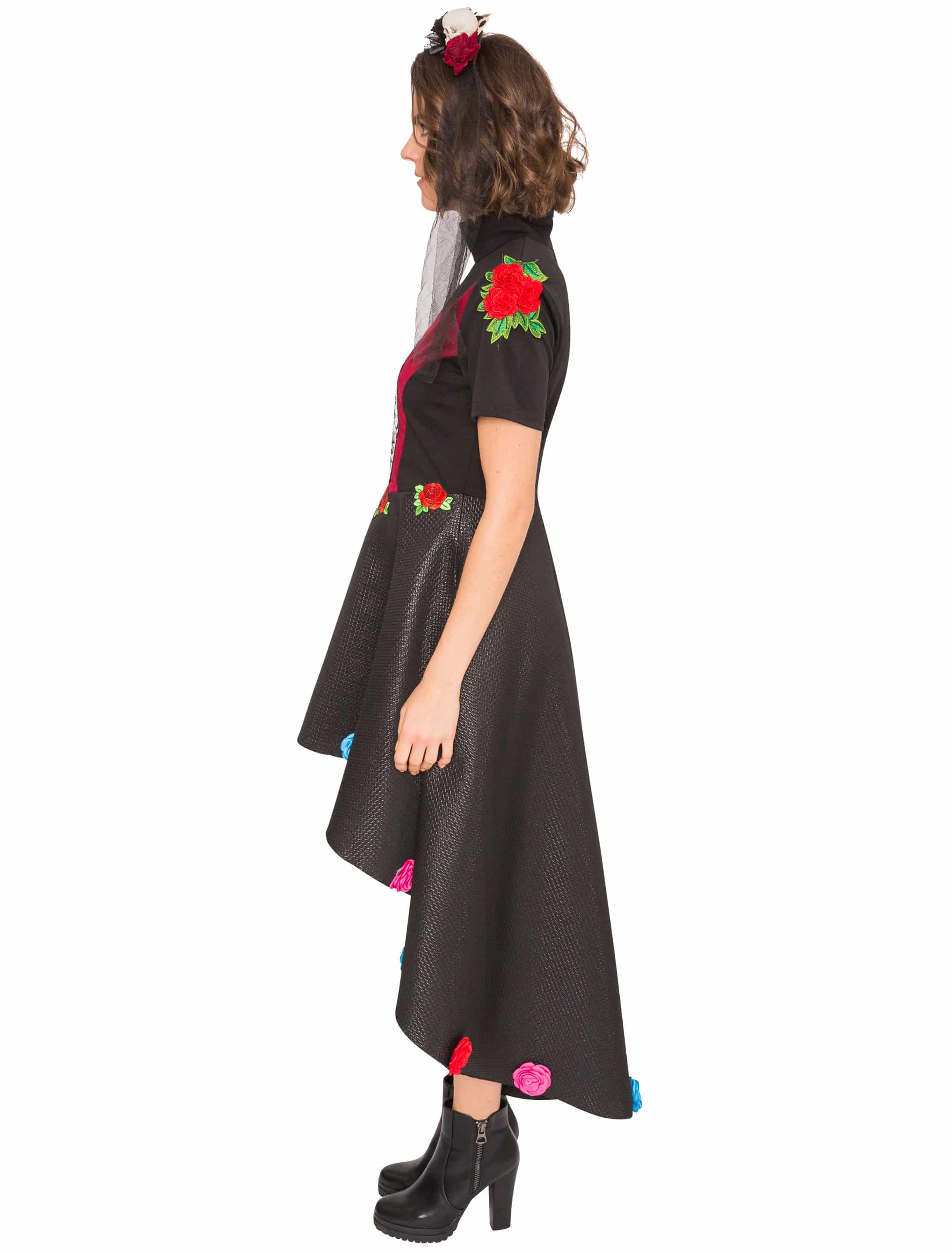 Kleid Dia de los Muertos Damen schwarz/rot L