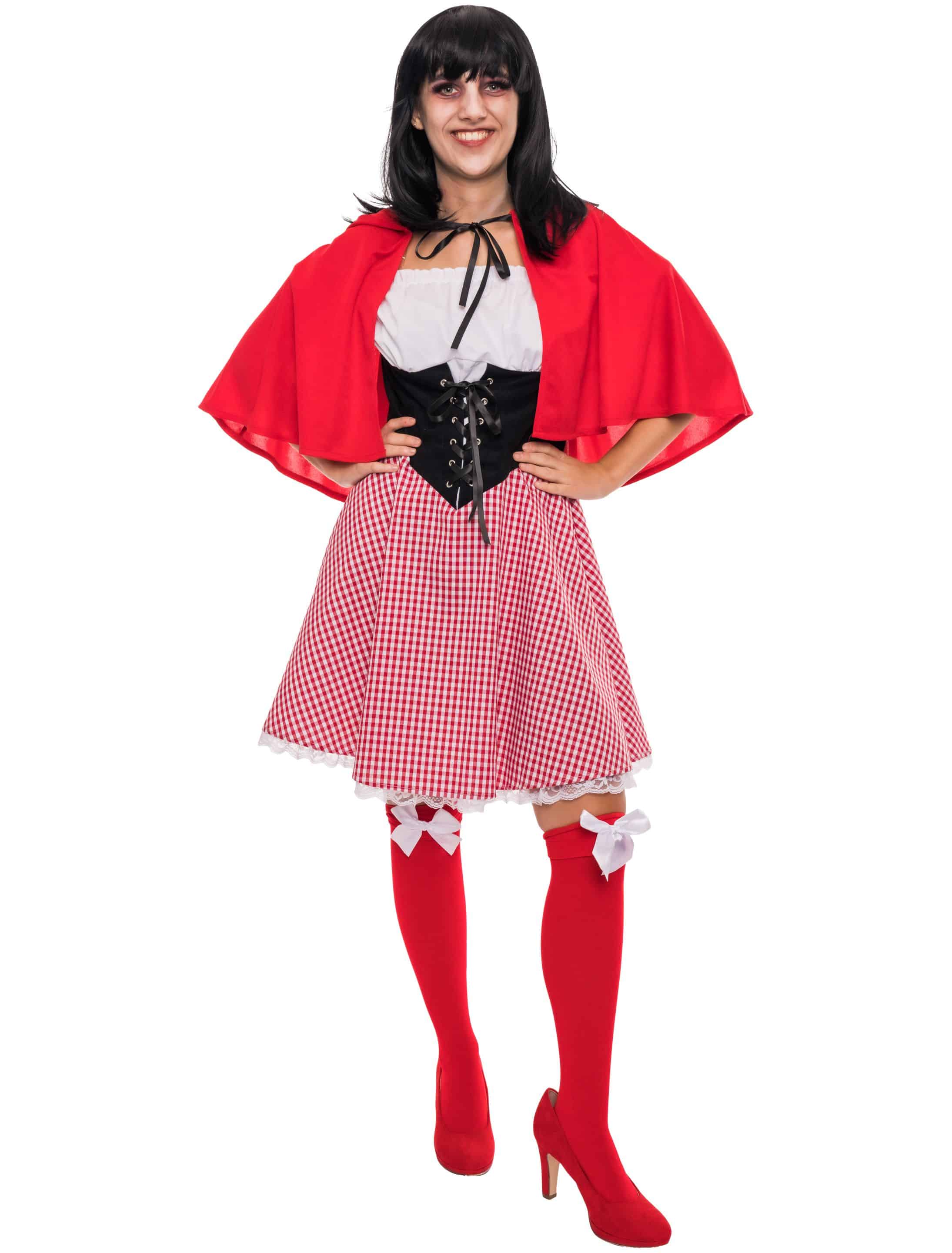 Kleid Rotkäppchen 2-tlg. Damen schwarz/weiß/rot L