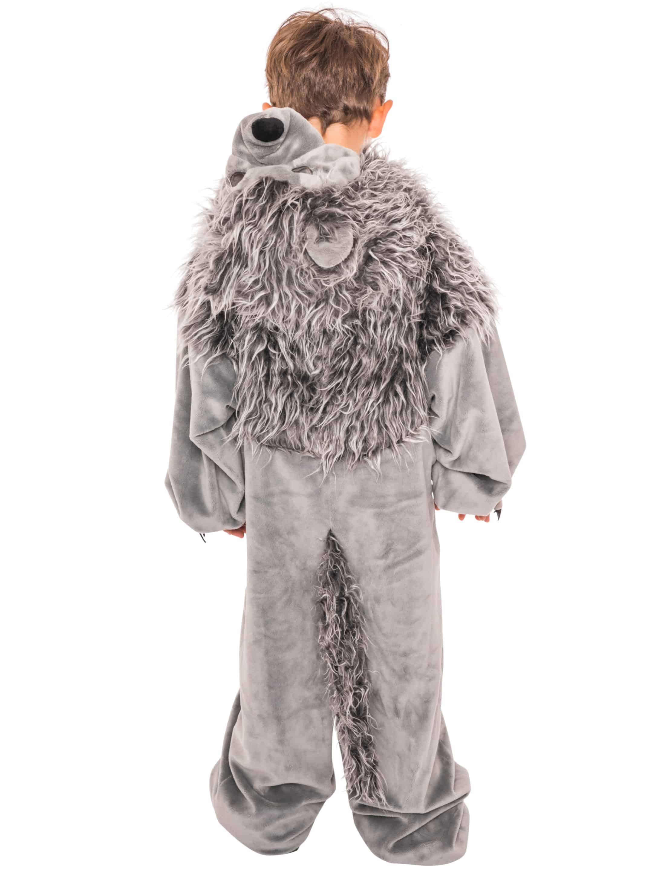 Overall Plüsch Wolf mit Maske Kinder grau 140-164