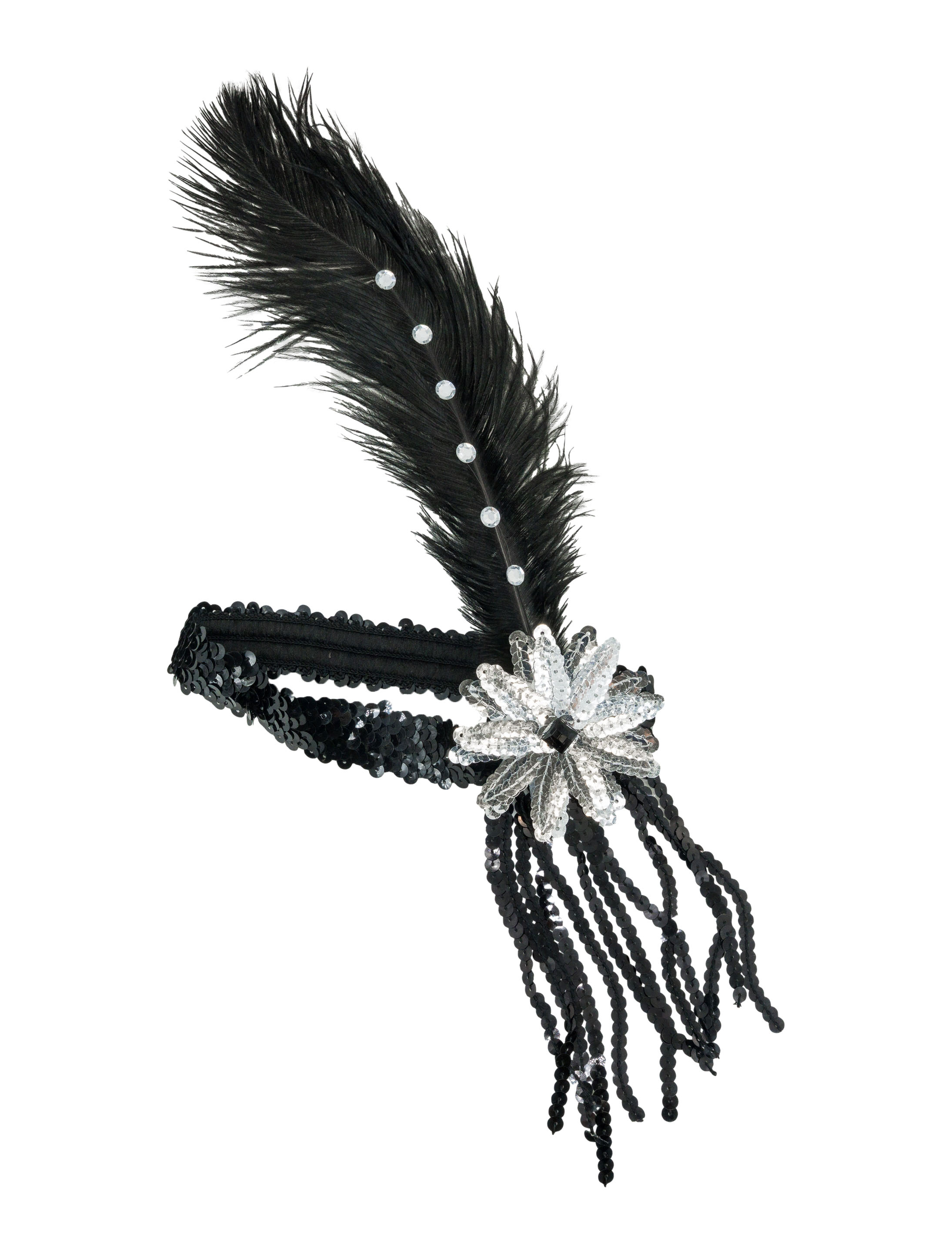 Stirnband Pailletten mit Blume schwarz