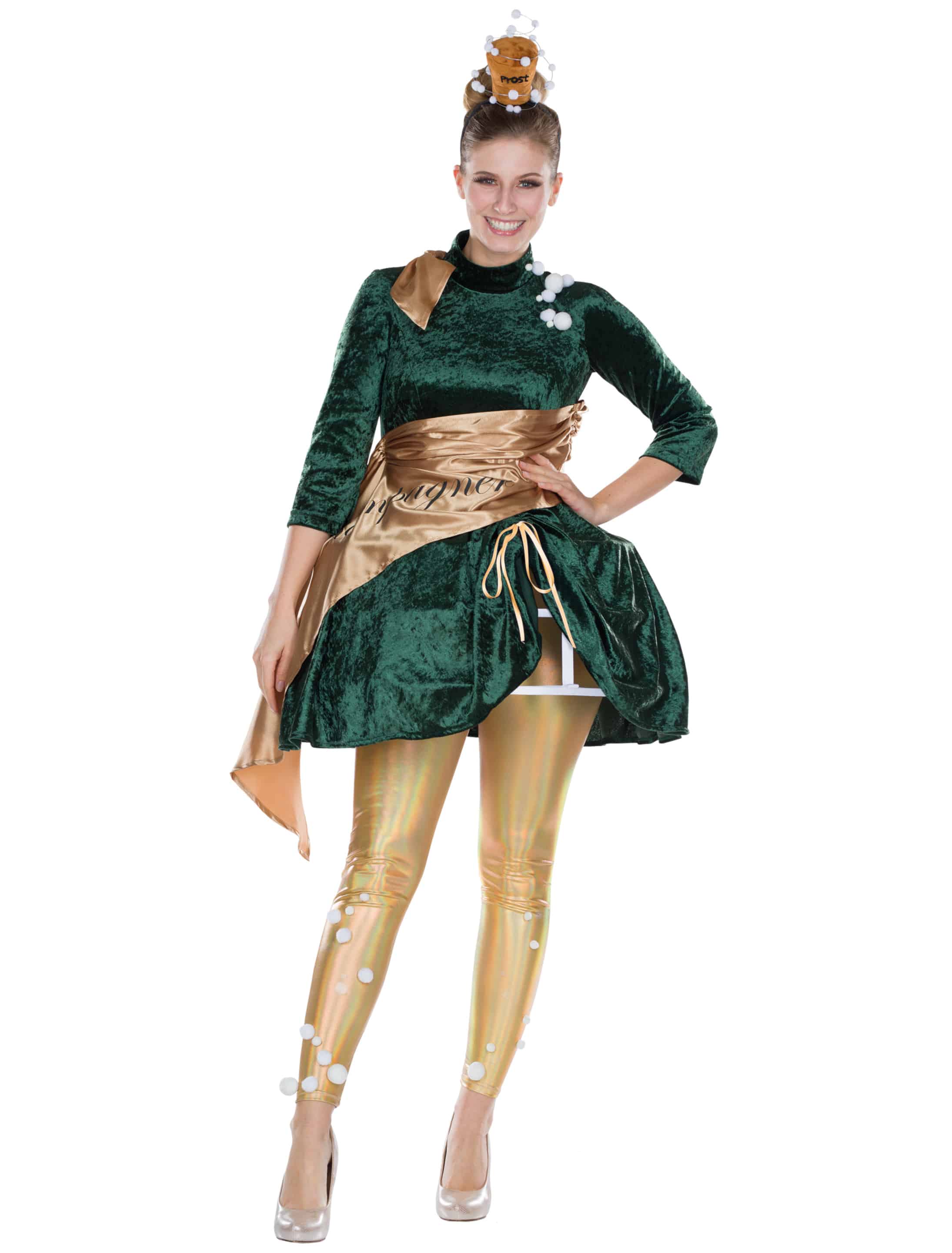 Kleid Champagner Damen 2-tlg. gold/grün 36