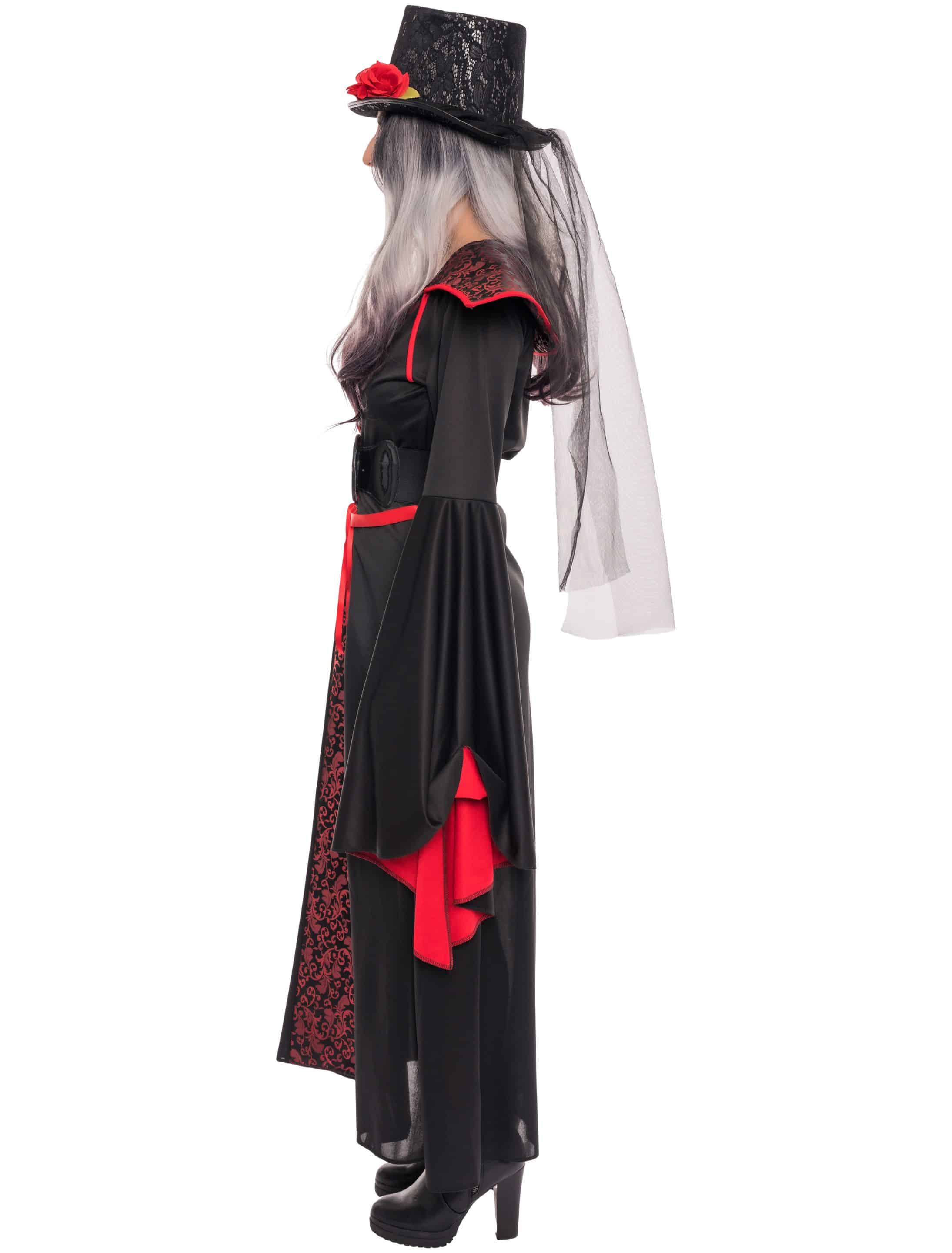 Kleid Vampir mit Kragen Damen schwarz/rot XL