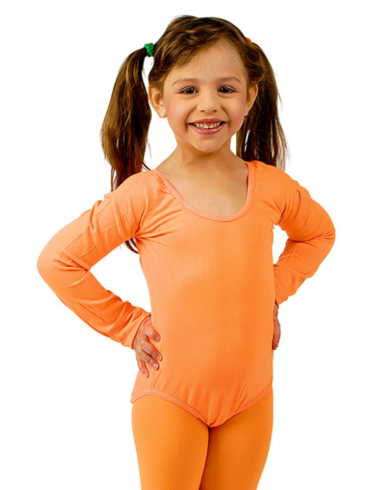 Body langarm elastisch Kinder orange 116-128