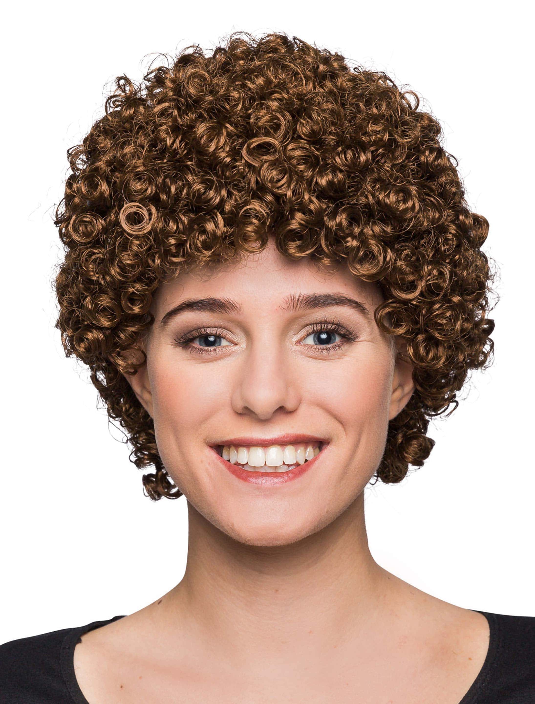 Perücke kurz kleine Locken braun one size