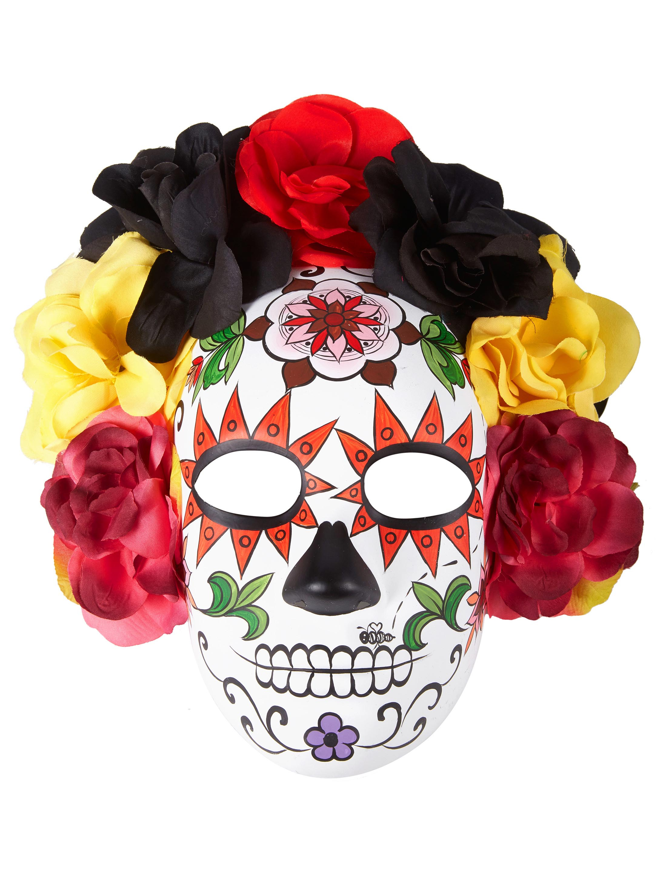 Maske Sugar Skull Blumen pink/gelb