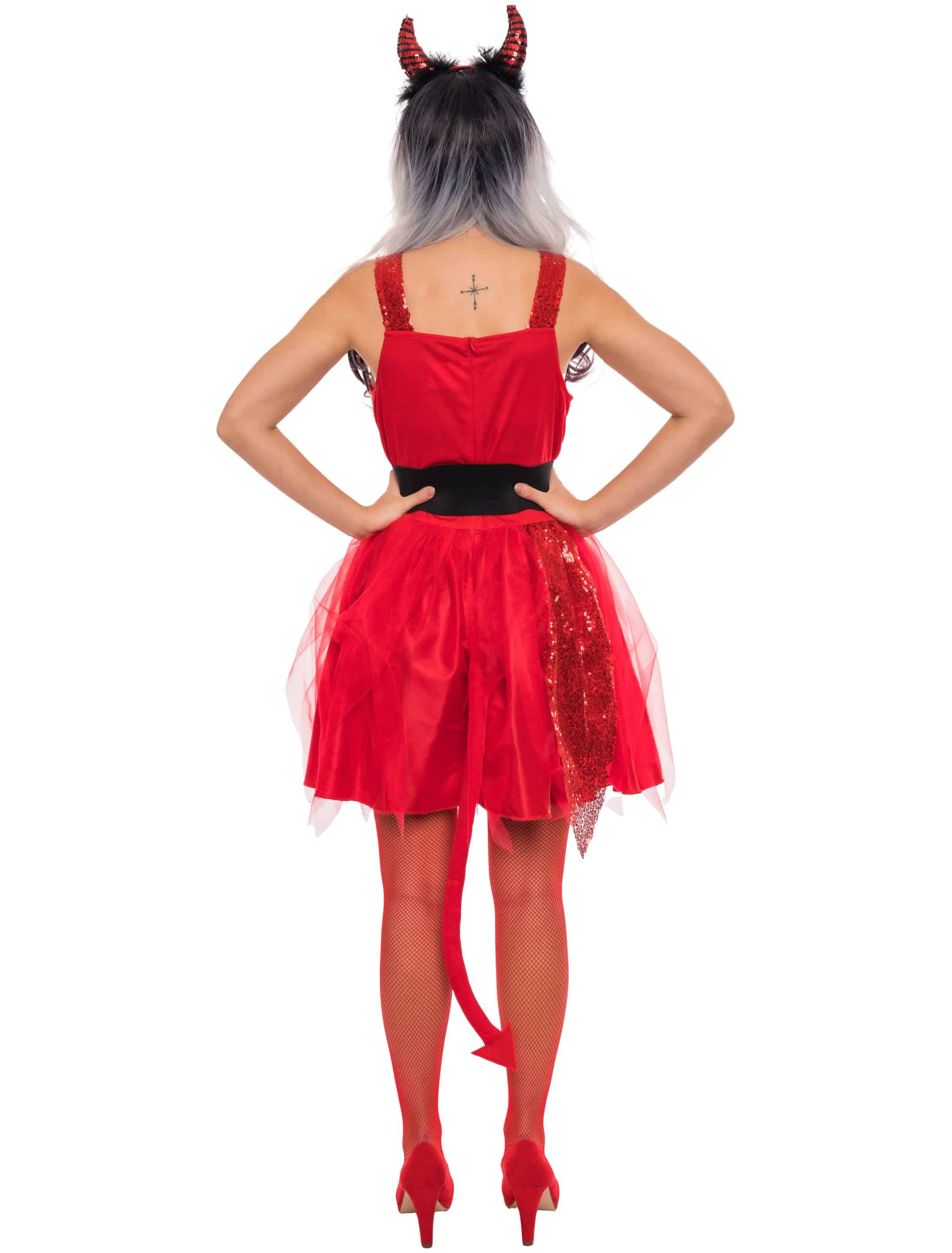 Kleid Teufel mit Pailletten Damen rot S