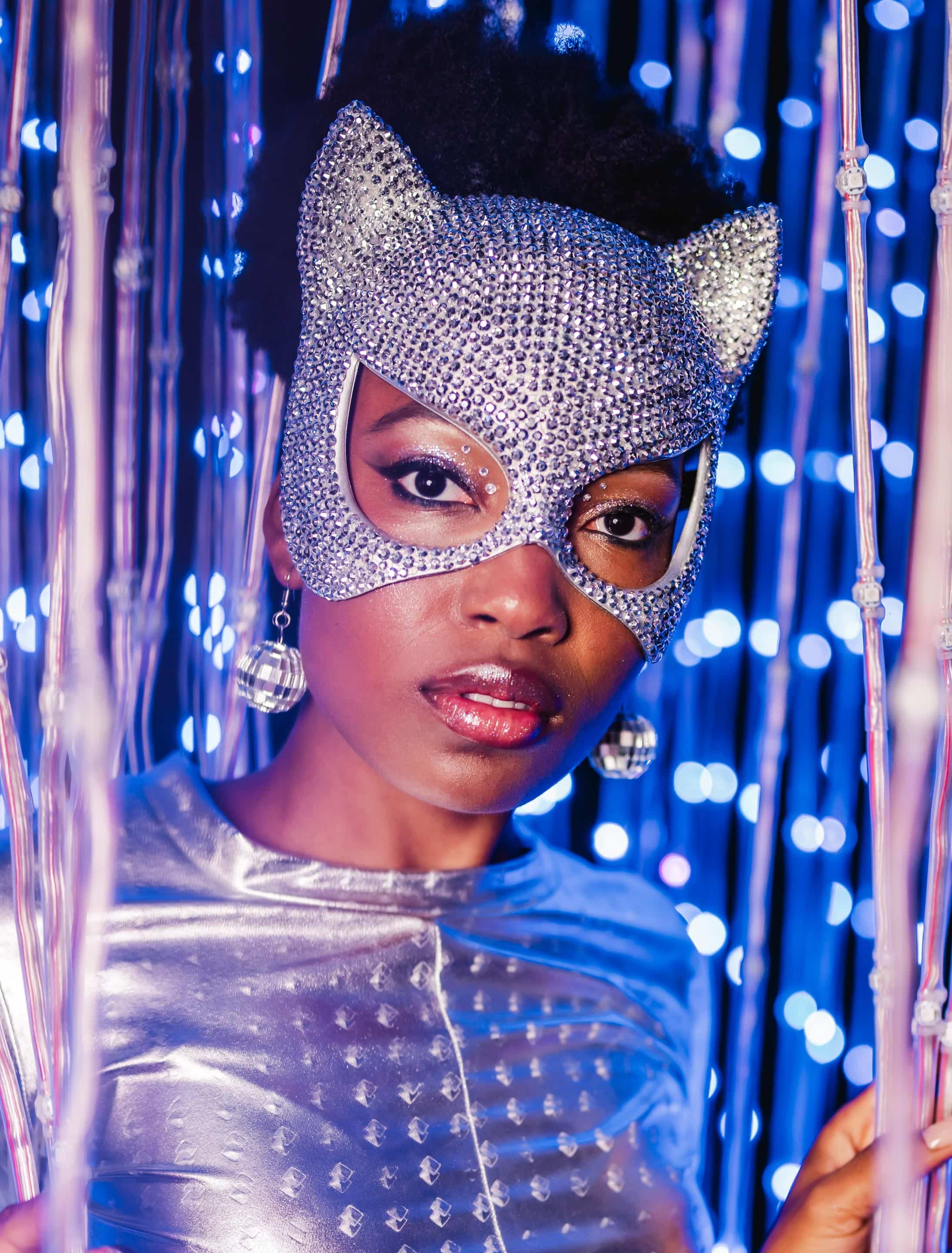 Maske Katze aus Strass silber