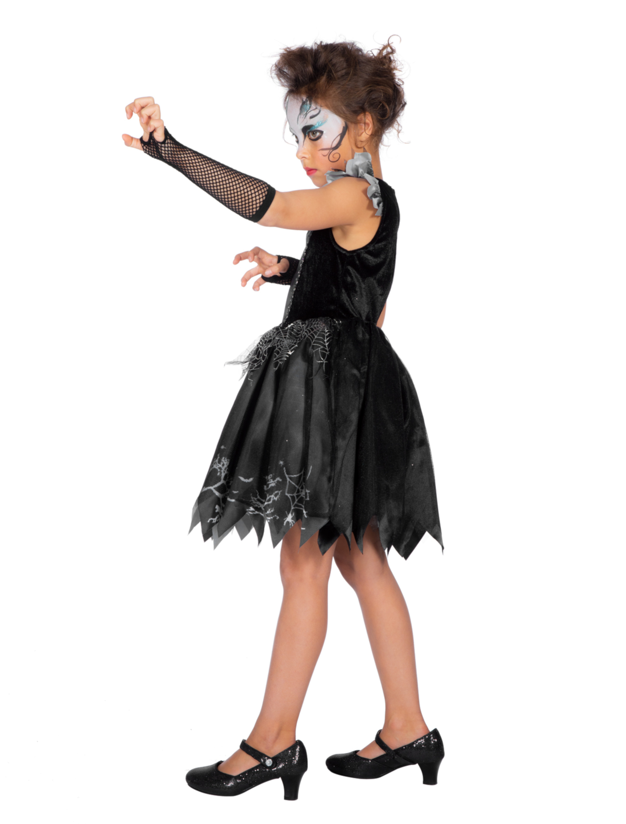 Kleid Halloween mit Spinne Kinder schwarz 128-140