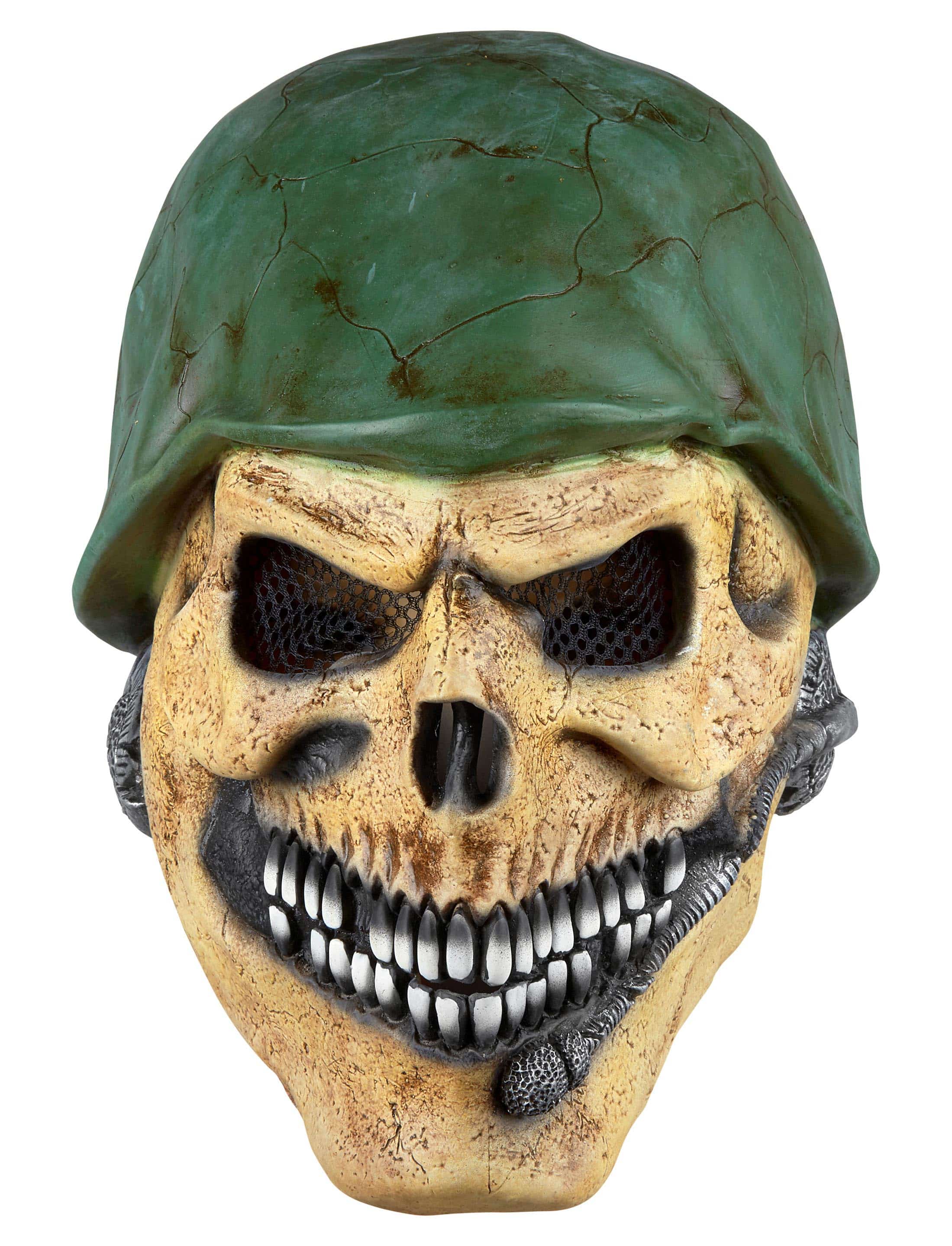 Latexmaske Schädel mit Helm