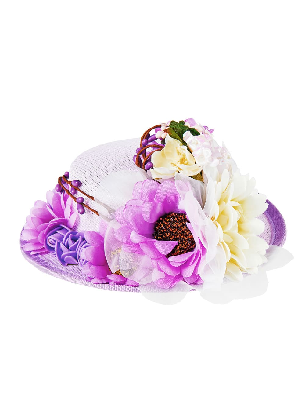 Mini Hut mit Blumen lila 17cm