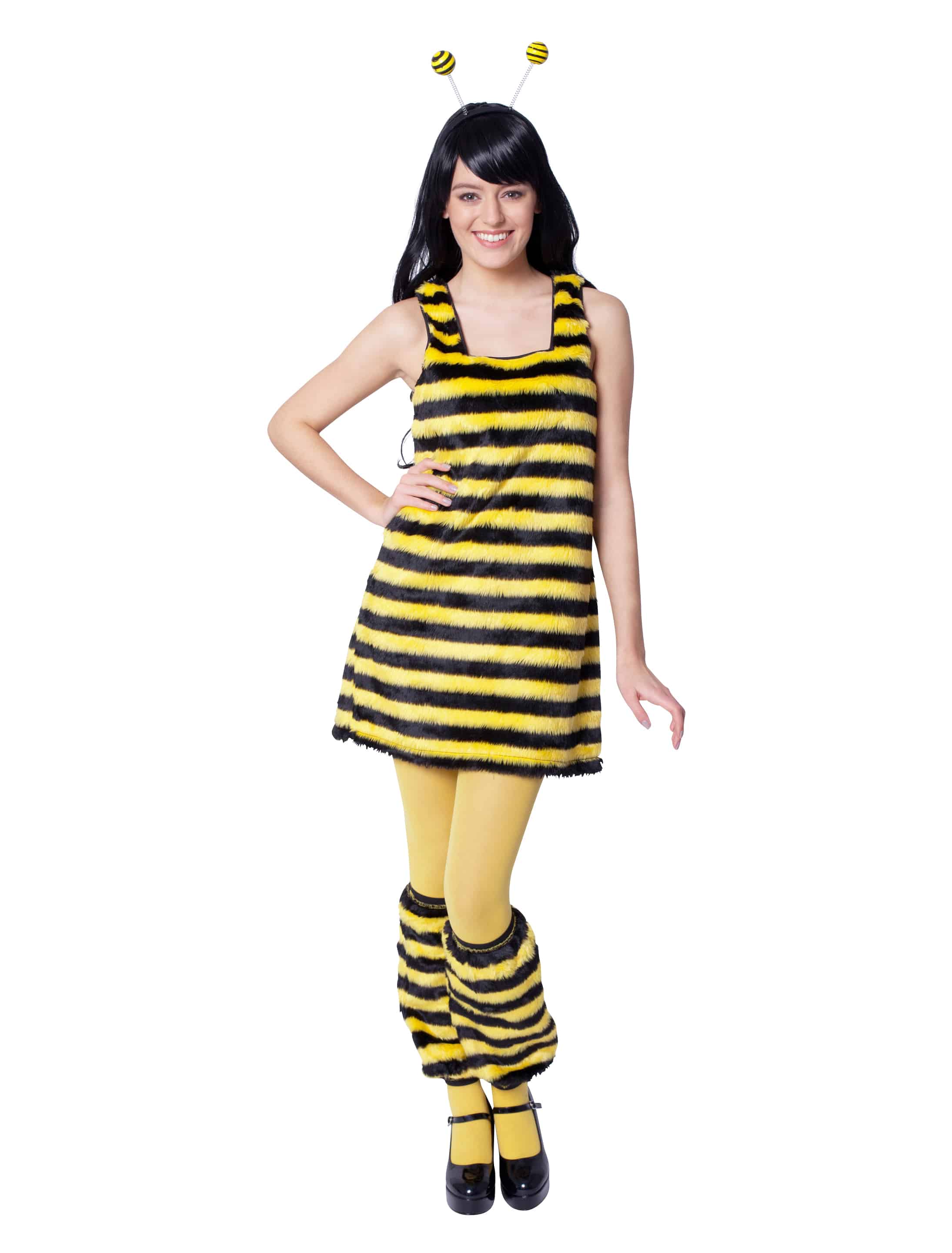 Kleid Biene Plüsch Damen schwarz/gelb 42