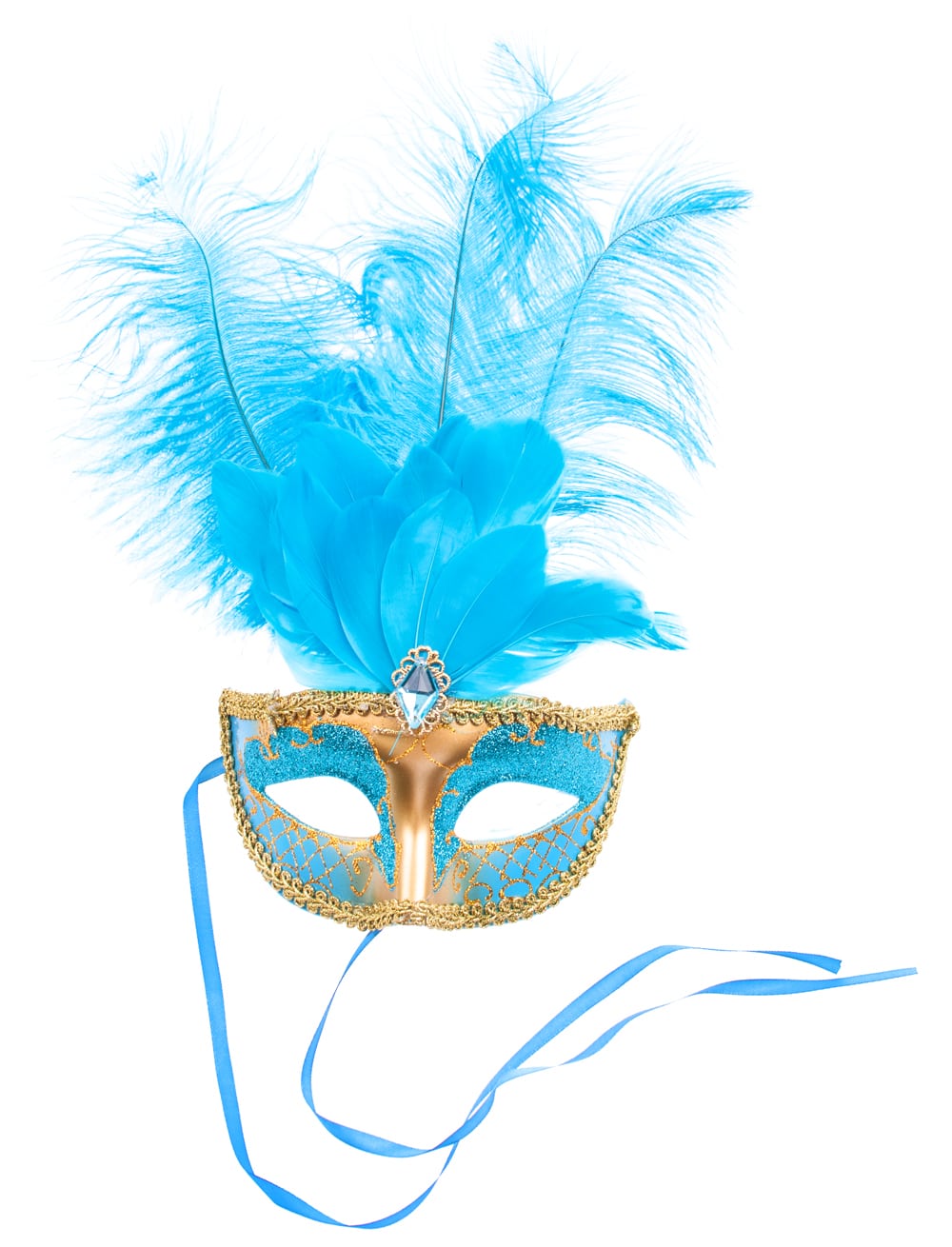 Maske mit Federn türkis