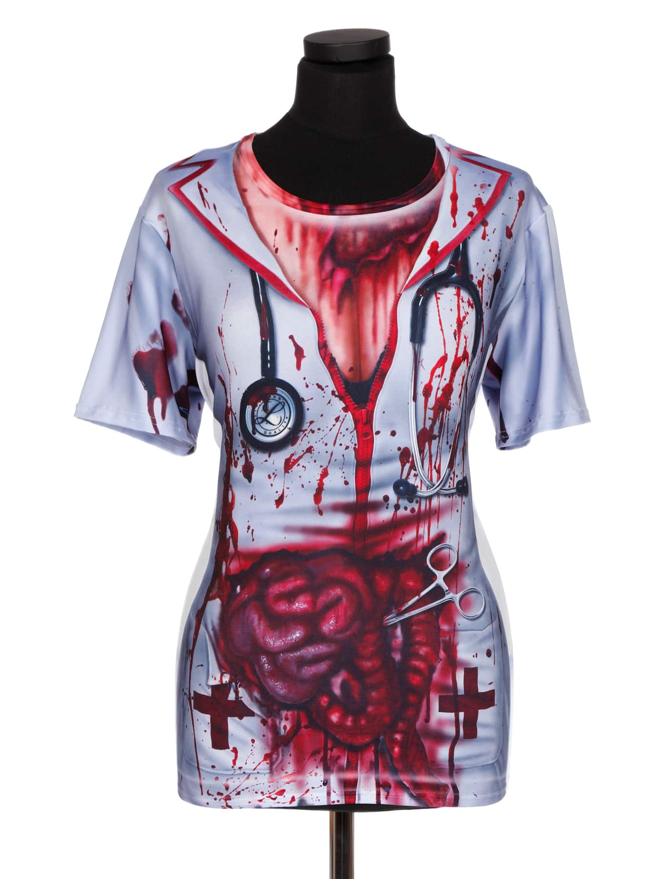 T-Shirt mit Druck blutige Krankenschwester Damen rot/weiß 40