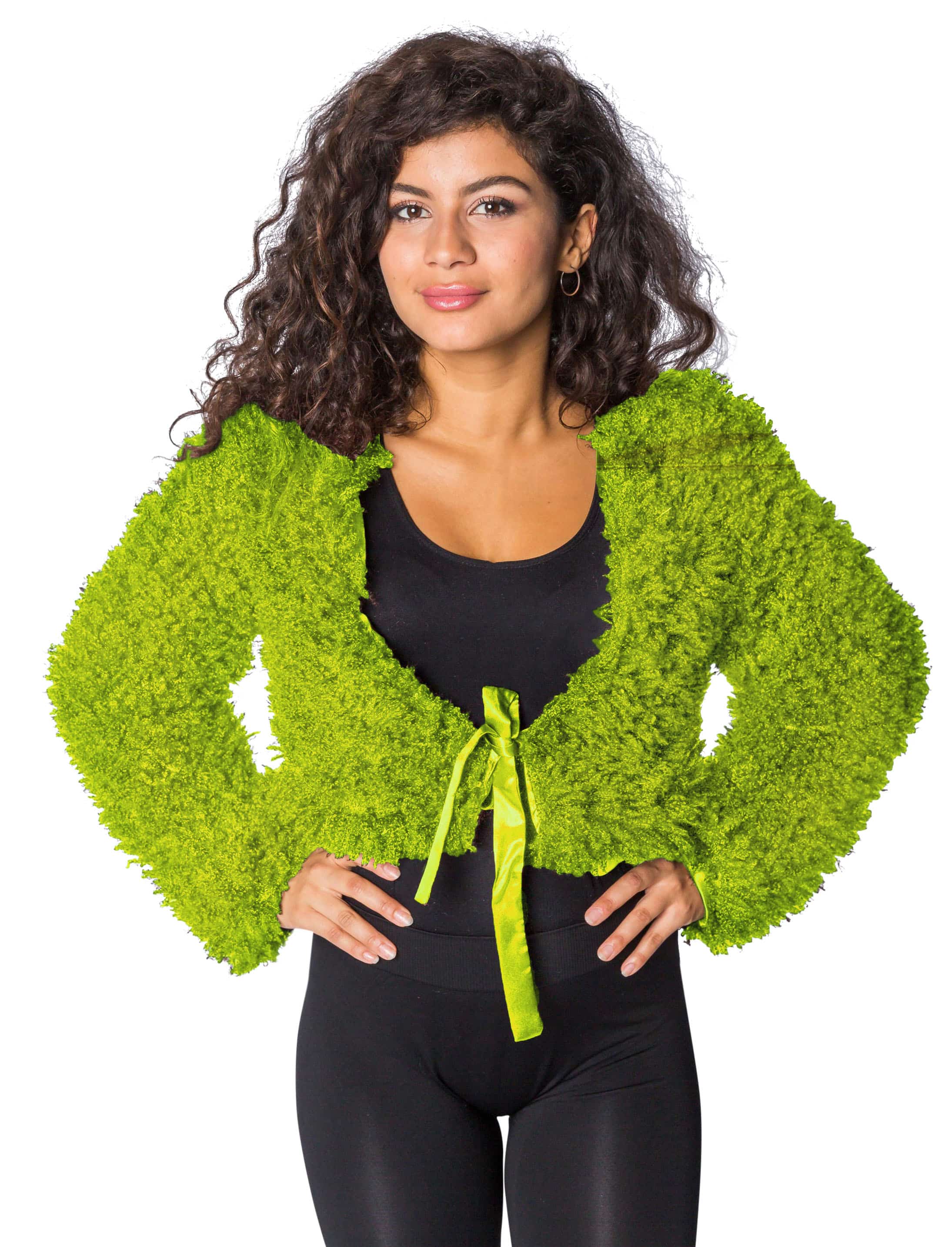 Jacke kurz flauschig Damen grün M/L