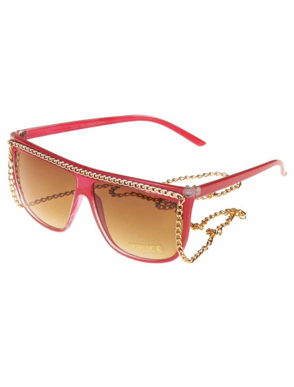 Brille mit goldener Kette rot