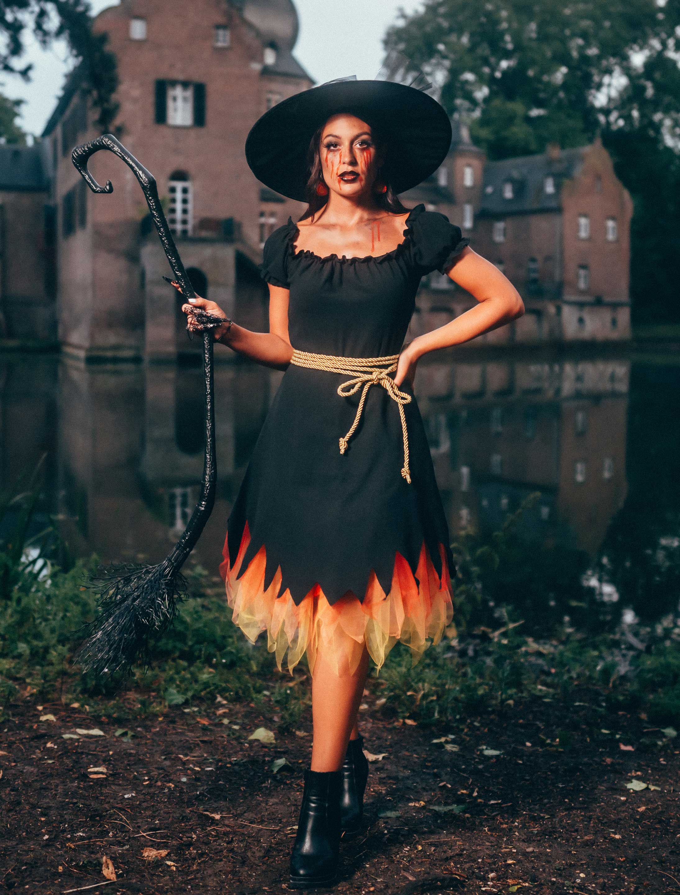 Kleid brennende Hexe schwarz XS